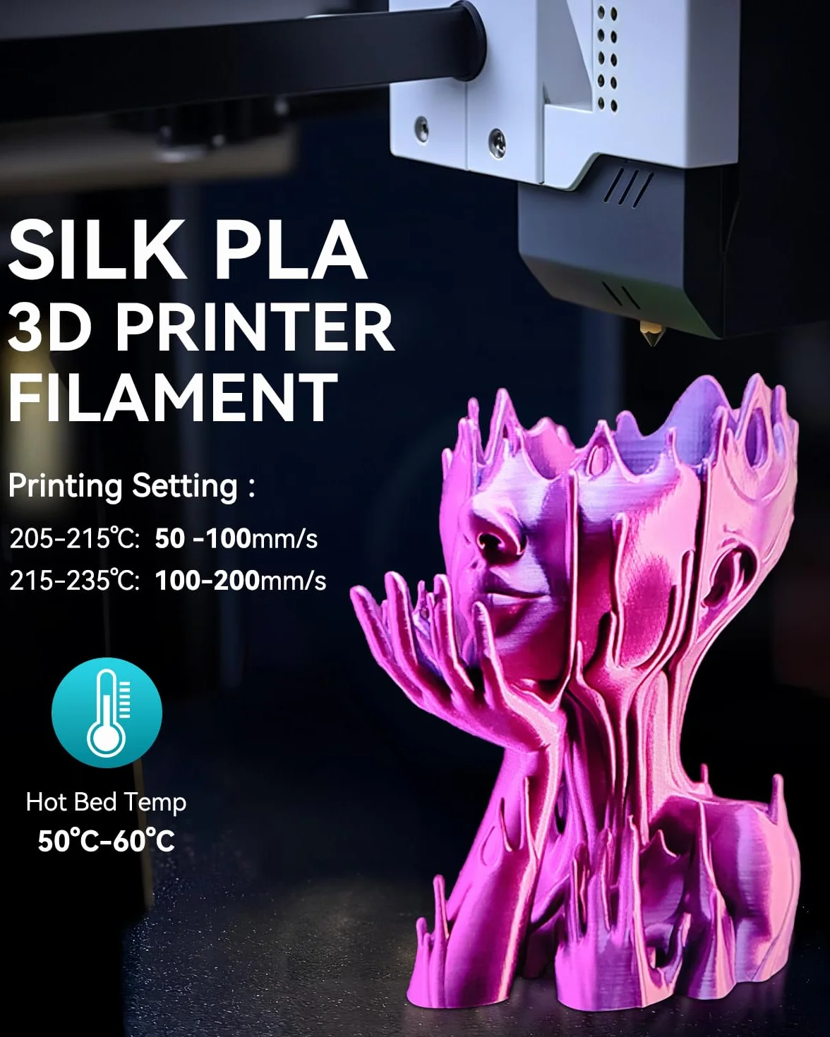 SUNLU PLA+ jedwabny filament 3D, błyszczący metaliczny jedwabny filament 3D, 1,75 mm, wytrzymały filament PLA PLUS do drukarki 3D, szpula 1 kg, jedwabne jasne złoto