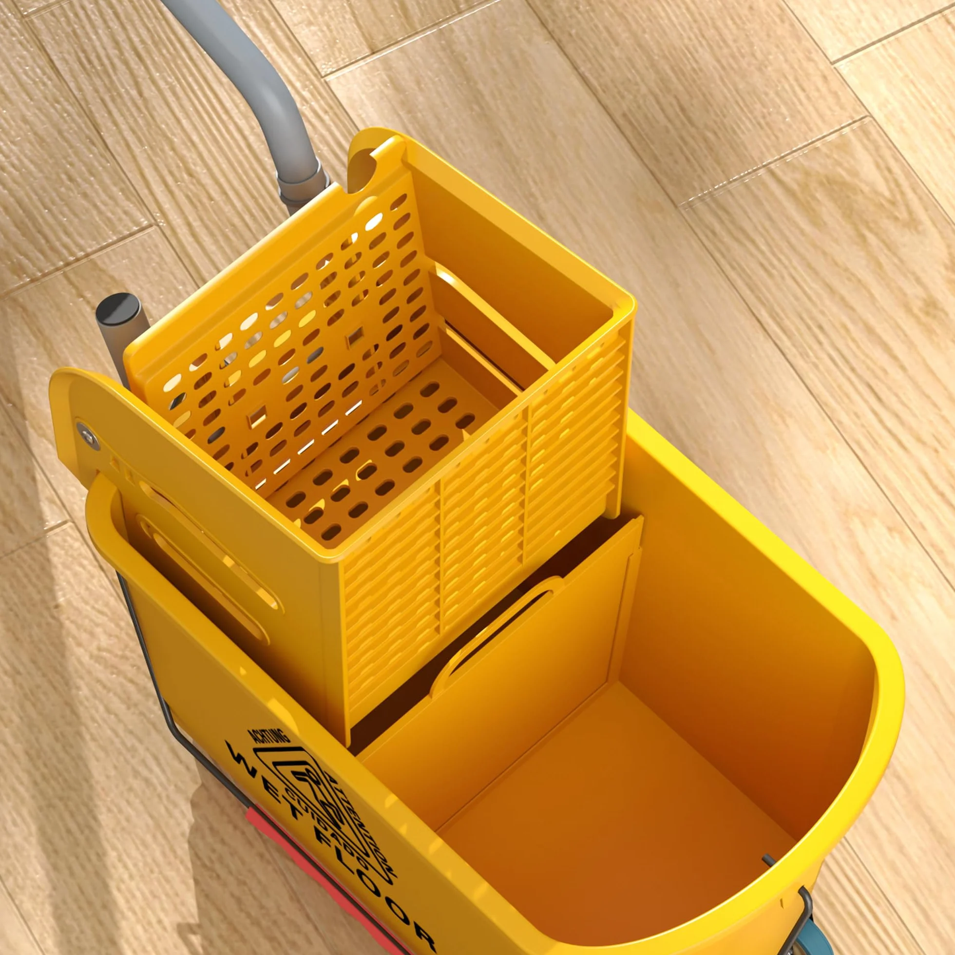 HOMCOM Wózek domowy, profesjonalny wózek do prania, wyciskarka boczna, wiadro 20 l, uchwyt i mop, 45 x 26,5 x 70 cm, żółty
