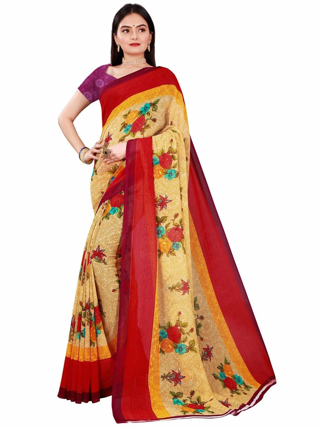 Damskie pomarańczowe sari - 18472590-CVO