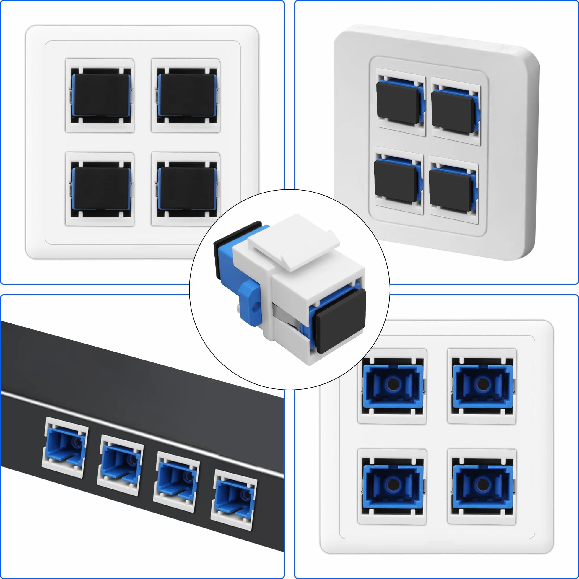 XMSJSIY SC łącznik z włókna szklanego Keystone Jack Insert Panel Module Gniazdo do gniazda Simplex Singlemode SC Fibre Connector Socket Adapter do płyt ściennych Patch Panele Montaż powierzchniowy Box