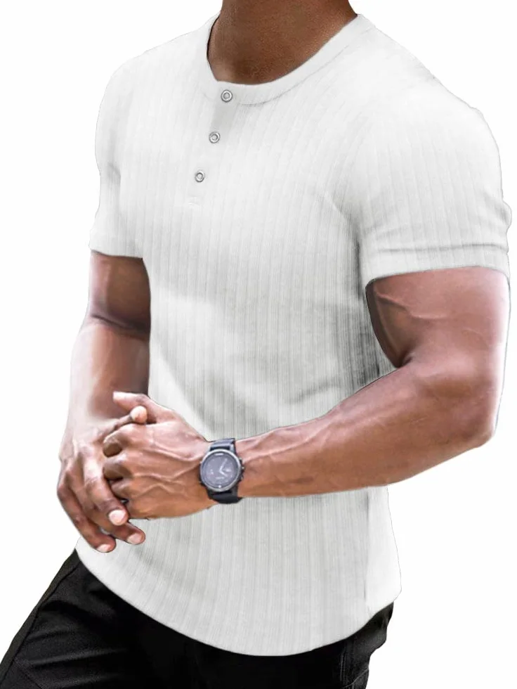Muscle Cmdr Męska koszulka z długim rękawem/krótkim rękawem, T-shirty mięśniowe Slim Fit Bawełna,Koszula z długim rękawem Henley