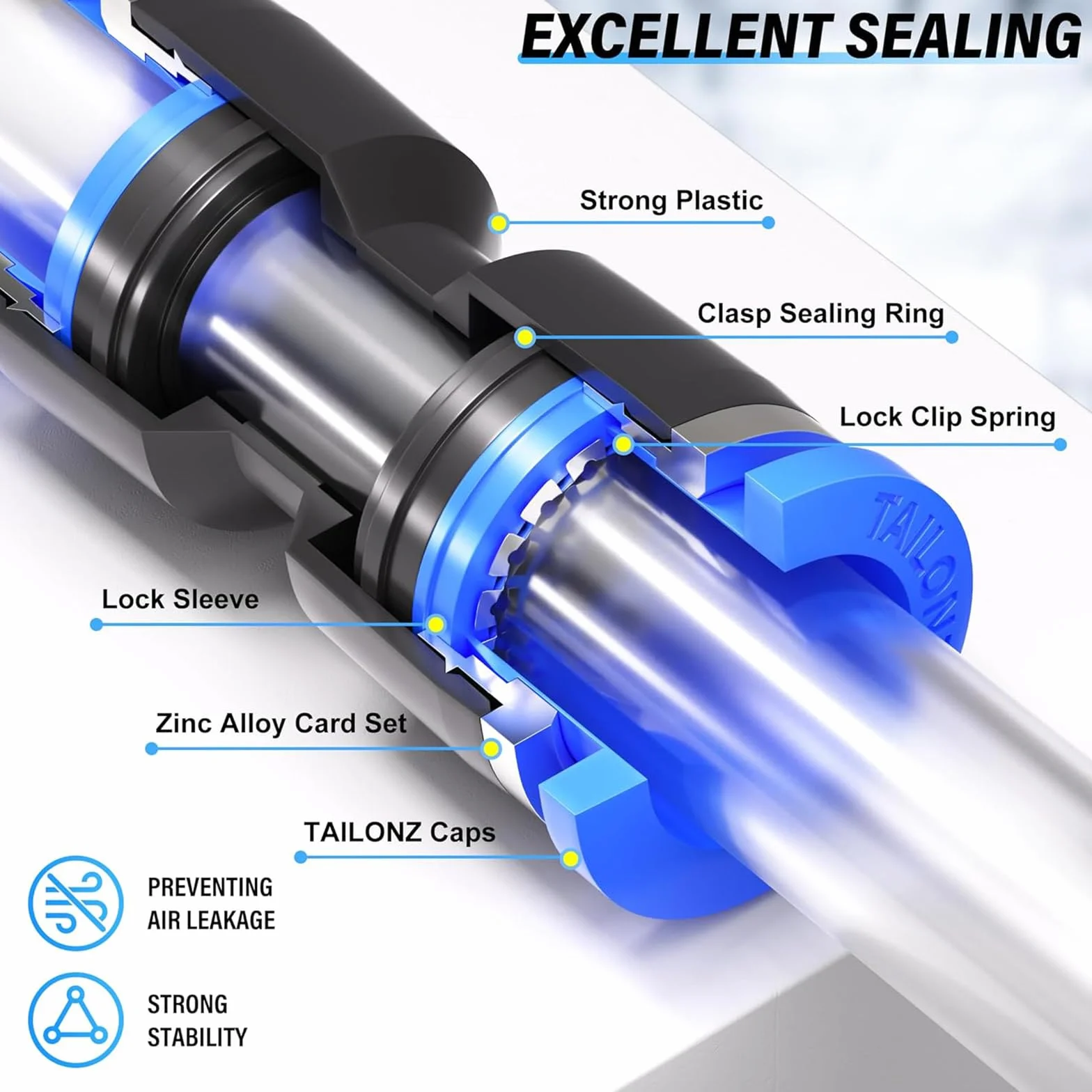 Tailonz Pneumatic Niebieskie proste 2 sposoby - 12 mm rurka OD wciskana do podłączenia rurkowe szybkie okucia blokada push PU-12 (opakowanie 2)