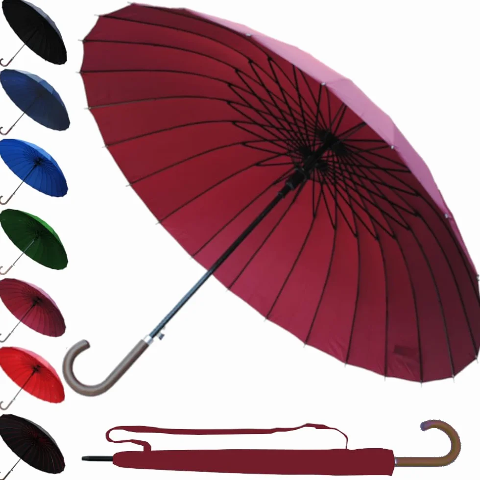 COLLAR AND CUFFS LONDON Wiatroodporny parasol żebrowy z 24 żebrami dla super wytrzymałości - 60 km/h bardzo mocny - trójwarstwowa wzmocniona rama z włókna szklanego - drewniany uchwyt haczykowy -