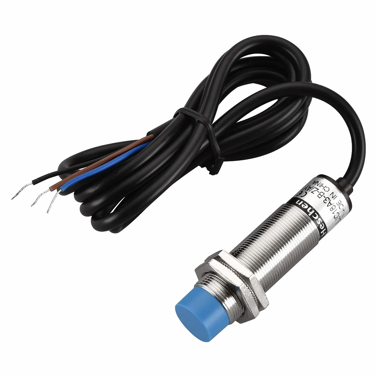 Heschen M18 Pojemnościowy przełącznik czujnika zbliżeniowego, Typ nieekranowany, LJC18A3-B-Z/AY, Czujka 1-10mm, 10-30VDC 200mA, PNP Normalnie zamknięty (NC), 3 przewody