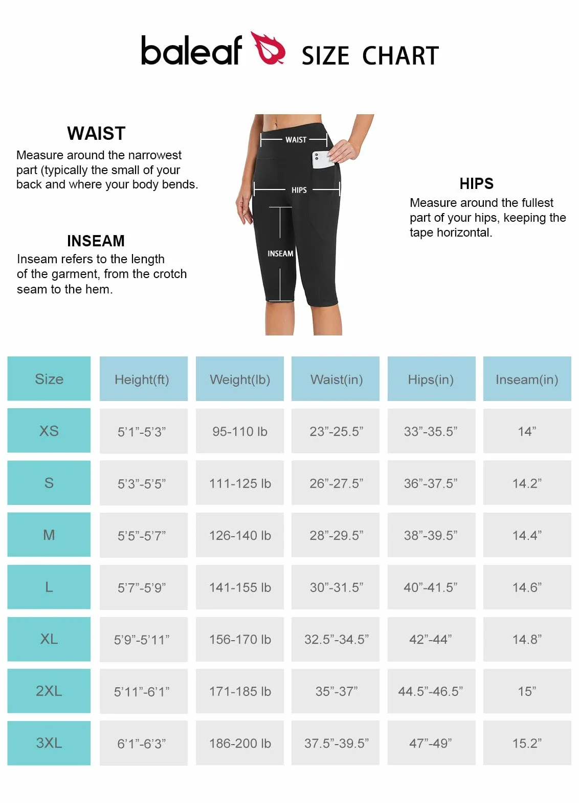 BALEAF Damskie legginsy Capri do kolan z kieszeniami szorty capri z wysokim stanem