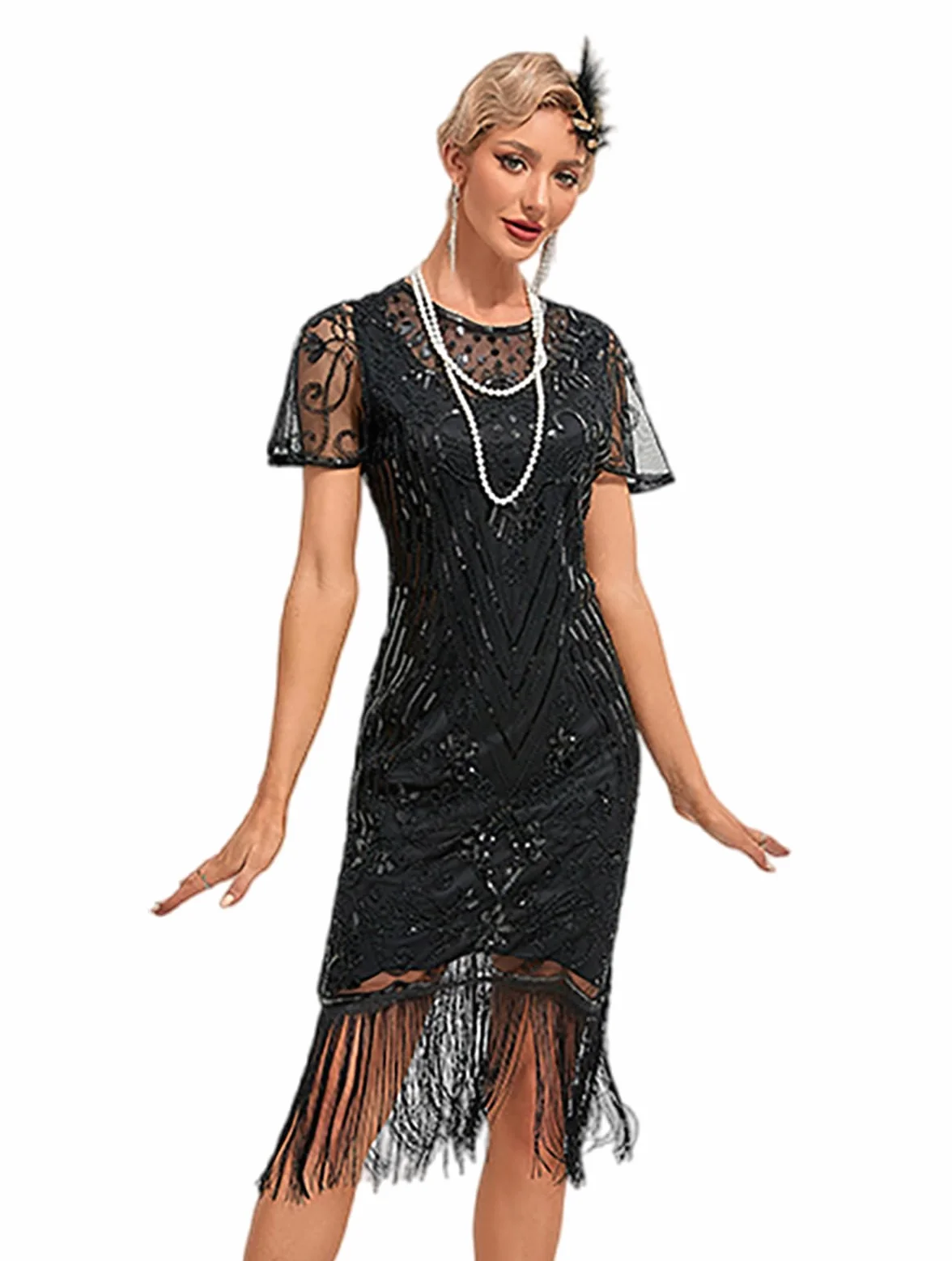 VILOREE Sukienka wieczorowa damska sukienka na bal, sukienka koktajlowa w stylu lat 20., Art Deco Great Gatsby, na imprezę, styl vintage retro