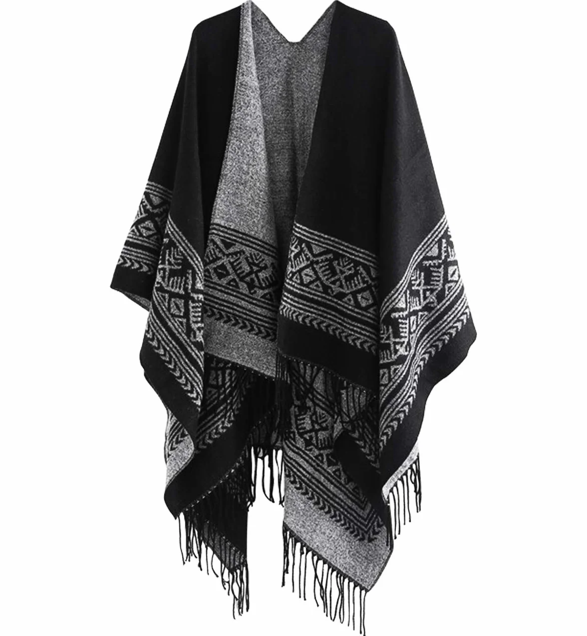 Superora Damskie ponczo peleryna szalik tartan frędzle duży długi