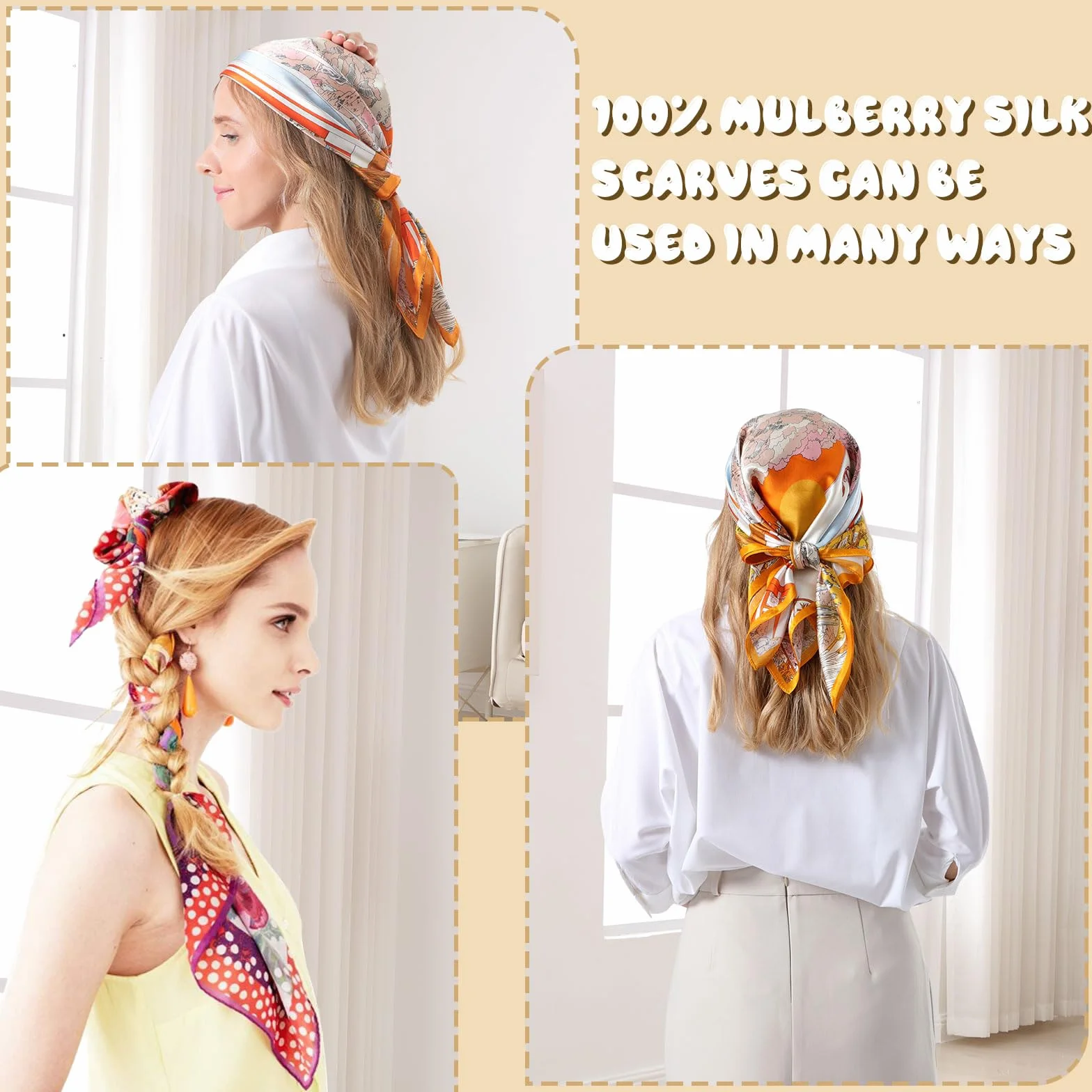 Jedwabny szalik 100% jedwab morwowy 68 cm kwadratowy bandana na głowę szyję