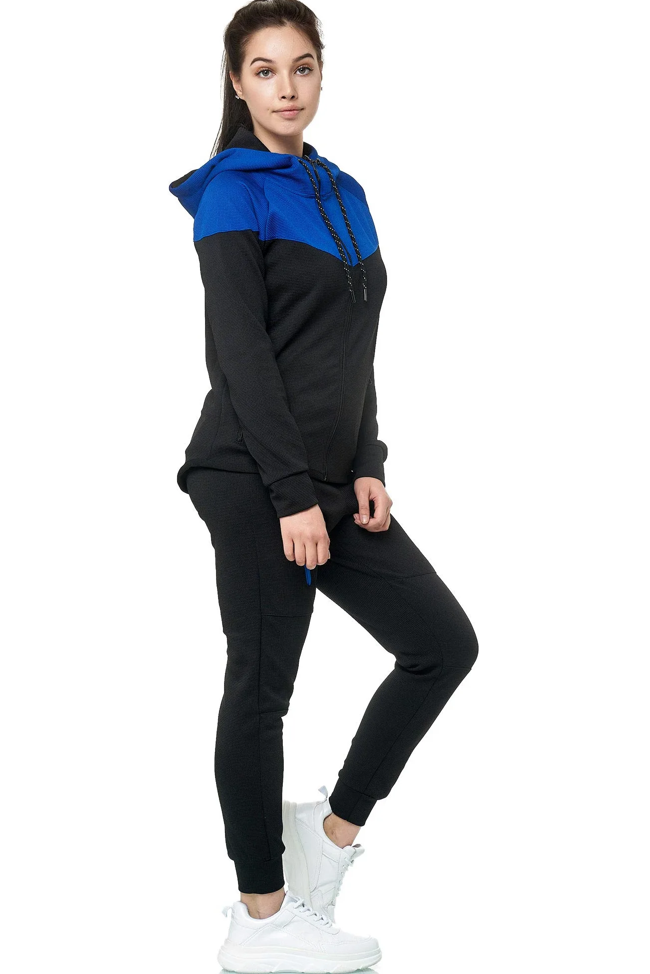 Violento Damski dres do biegania 0984 | fajny dres fitness z bawełny | kurtka treningowa z zamkiem błyskawicznym i kapturem | dres sportowy z gumowym ściągaczem, rozmiar S-3XL