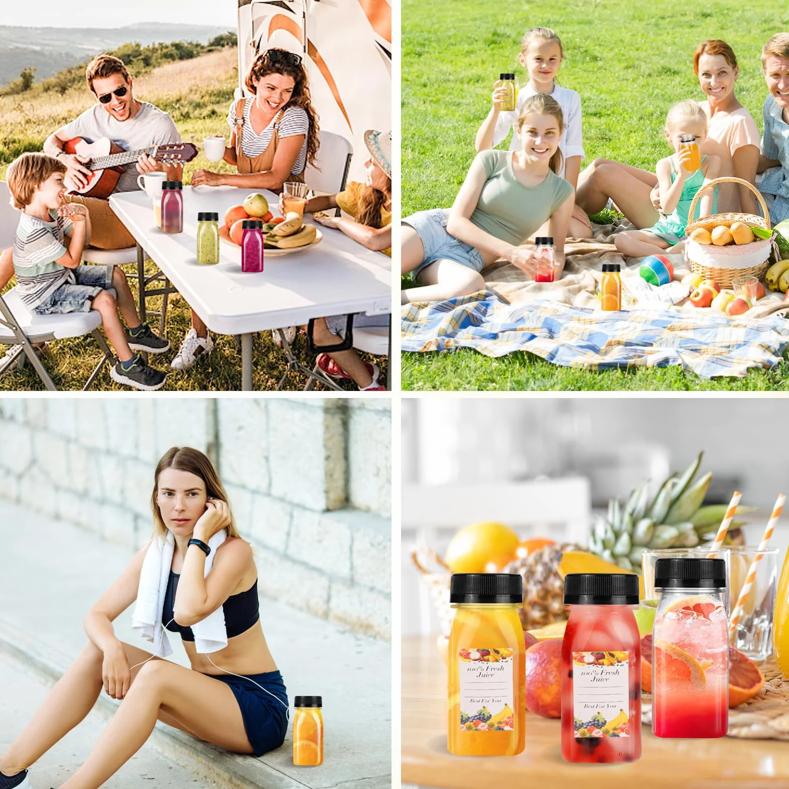 winbest 12 sztuk plastikowych butelek do shotów 120 ml, z naklejkami wielokrotnego użytku, 120 ml, do napełniania napojów i smoothies