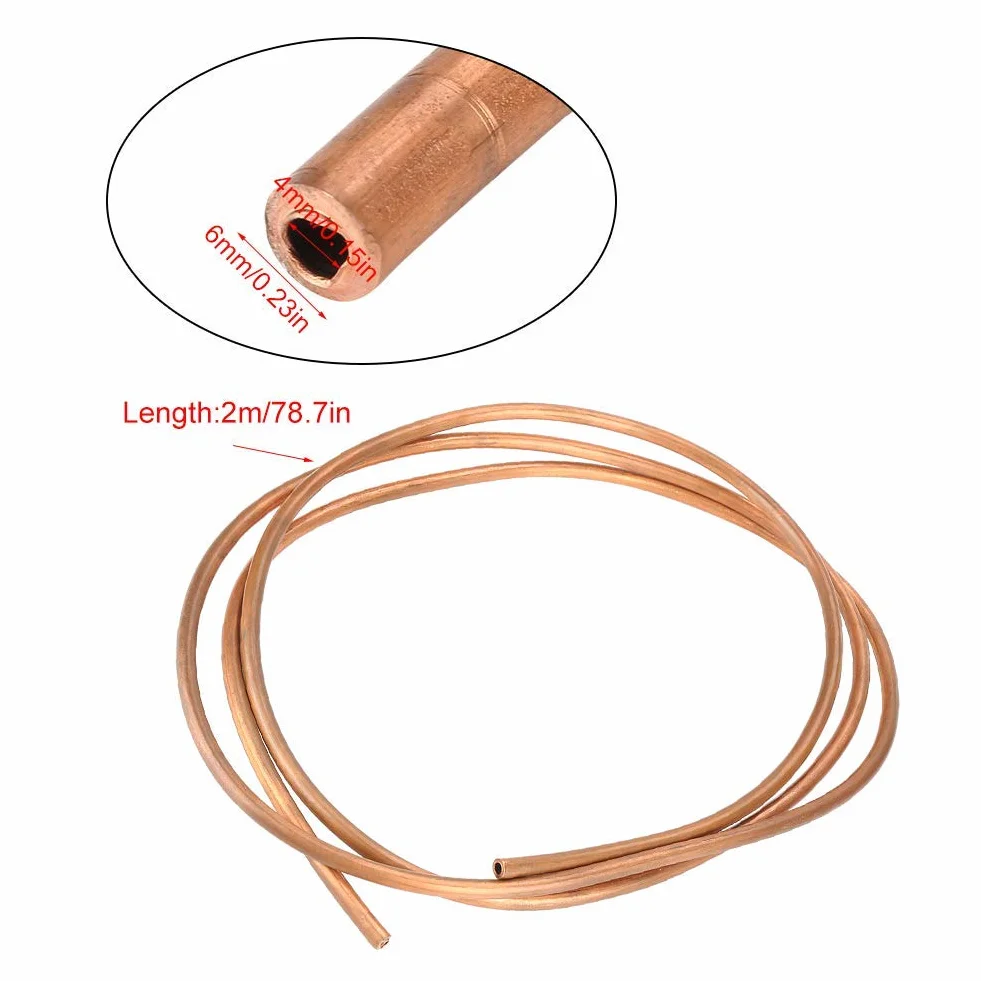Rura miedziana 2M, OD 6mm x ID 4mm, miękka rura miedziana do generatorów, szyn zbiorczych, kabli, rozdzielnic, transformatorów i innych urządzeń elektrycznych, miedź T2