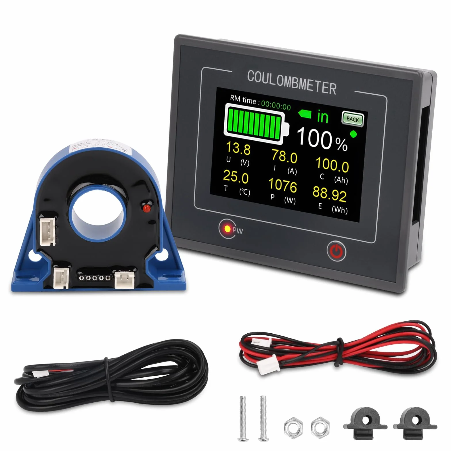 Monitor baterii 200A Cyfrowy monitor baterii 12V 24V 36V 48V Monitor baterii 3,5 "Wielofunkcyjny wyświetlacz LCD 10–100 V do baterii litowej ołowiowej z alarmem