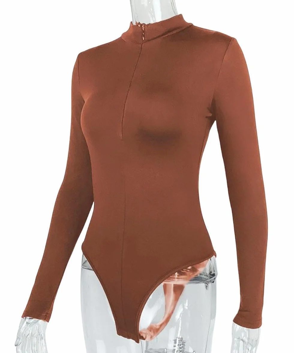 Body damskie z długim rękawem, eleganckie, seksowne body z długim rękawem, z zamkiem błyskawicznym, wąskie, damskie body z długim rękawem, koszulka z długim rękawem dla kobiet