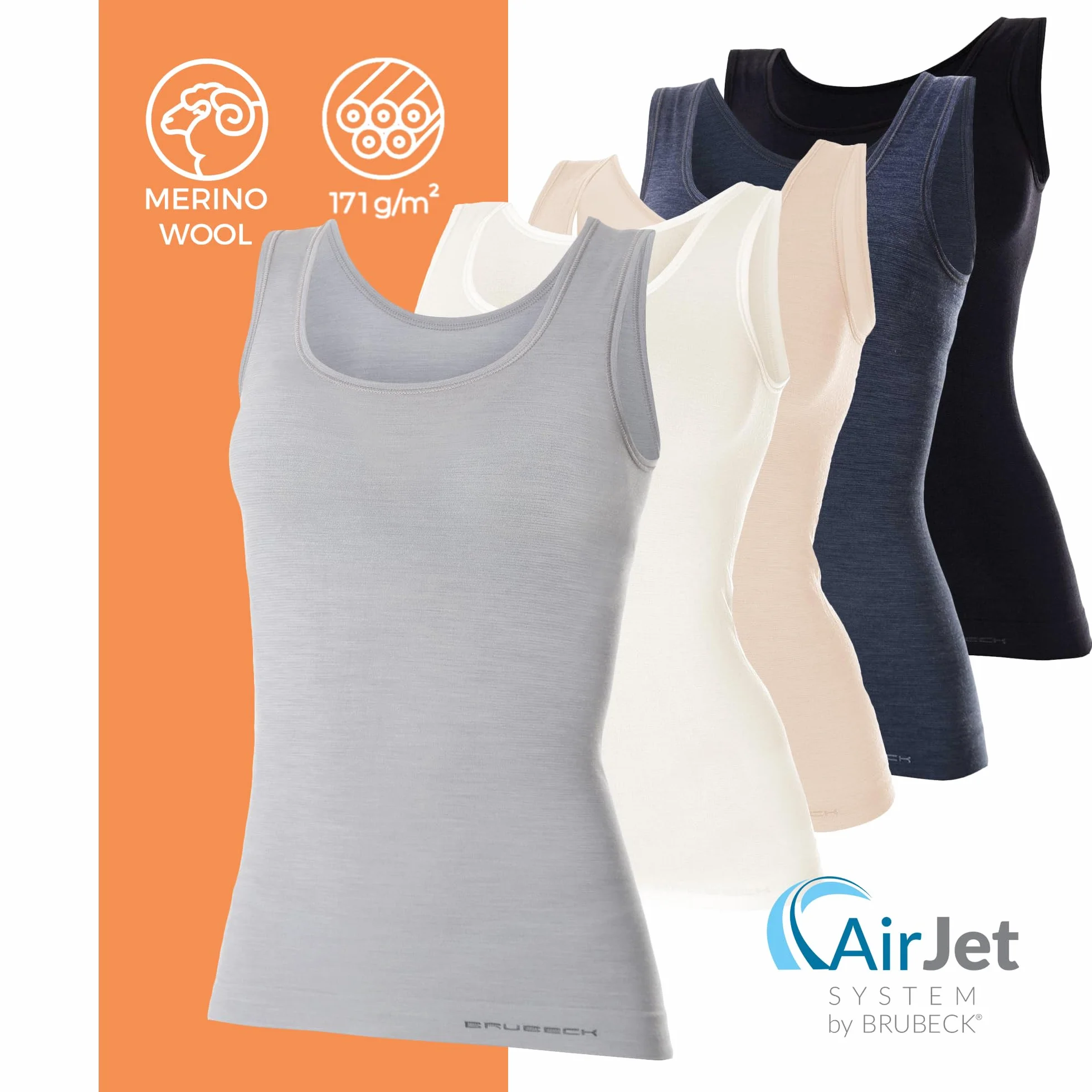 BRUBECK Damski tank top | bez rękawów | oddychający | sportowy | podkoszulek funkcyjny | górna część | 41% wełna z merynosów | TA10170