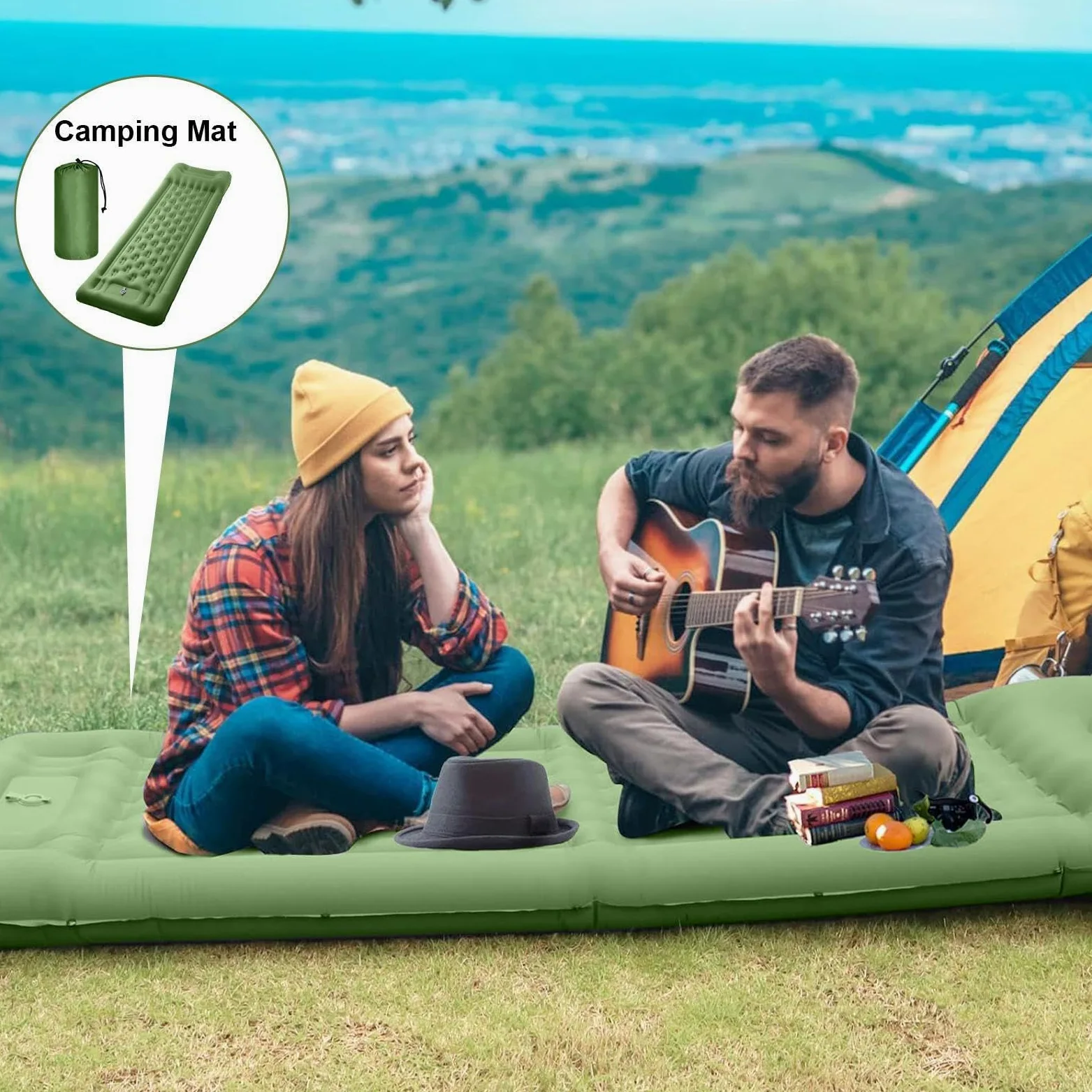Materac Turystyczny Do Spania Na Camping 11 Cm Materac Nadmuchiwany | Wbudowana Pompka Nożna Do Materaca Do Plecaka Wędrówek Podróży Na Zewnątrz Samochodu Namiotu Letniego