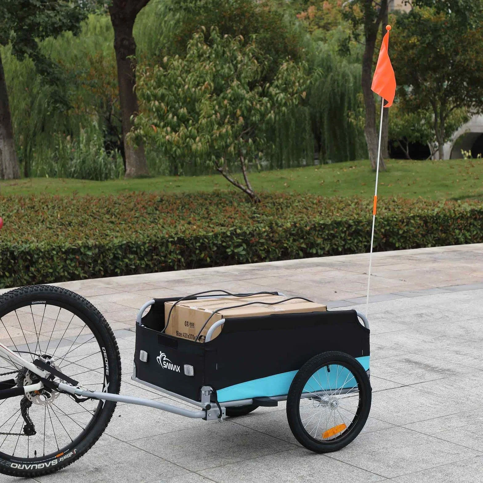 SAMAX Transport przyczep rowerowych z pokrowcem i sprzęganie, bagaż podręczny 40 kg / 120 litrów w kolorze niebieskim/szarym - edycja sportowa