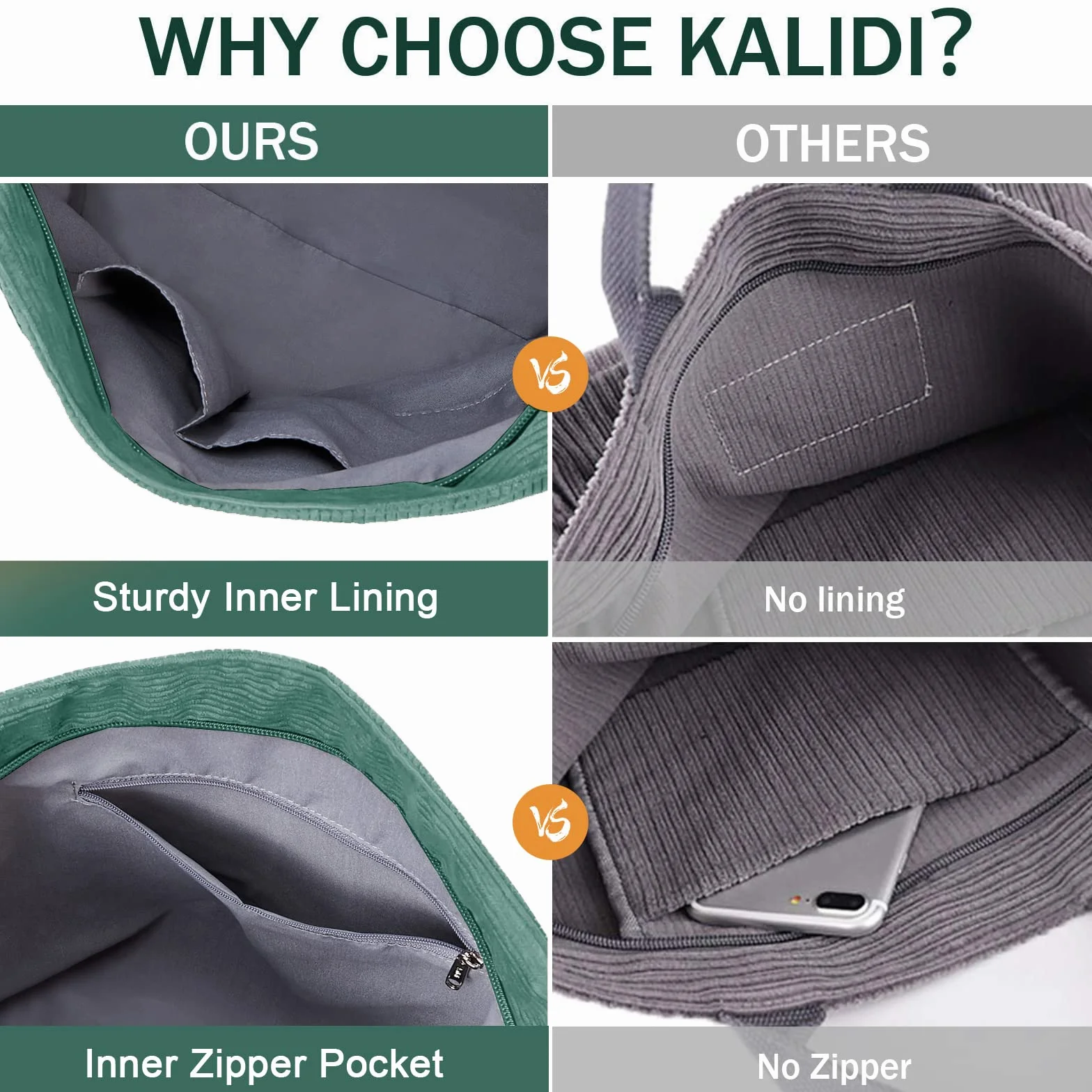 KALIDI Sztruksowa torba hobo, tote, torebka crossbody, duża pojemność, na ramię, z zamkiem błyskawicznym, dla kobiet, dziewcząt, do szkoły, na uczelnię i zakupy, do pracy, Jasnozielony, Large
