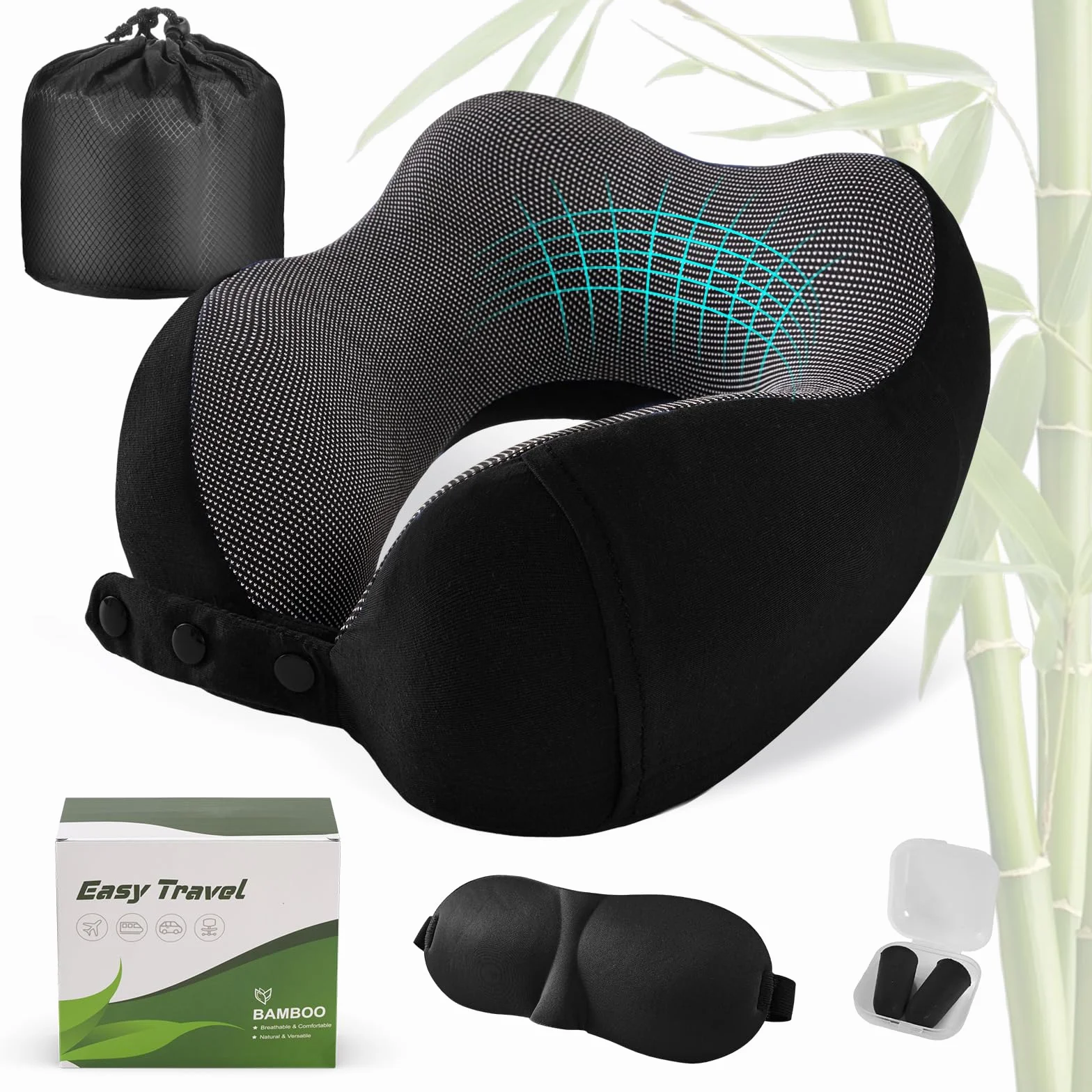 Cirorld Poduszka Podróżna z Pianki Memory na Szyję – Regulowana i Kompaktowa Poduszka Lotnicza, Ergonomiczna Poduszka na Szyję, Wyposażona w Zatyczki do Uszu, Maskę na Oczy oraz Torby Przenośne
