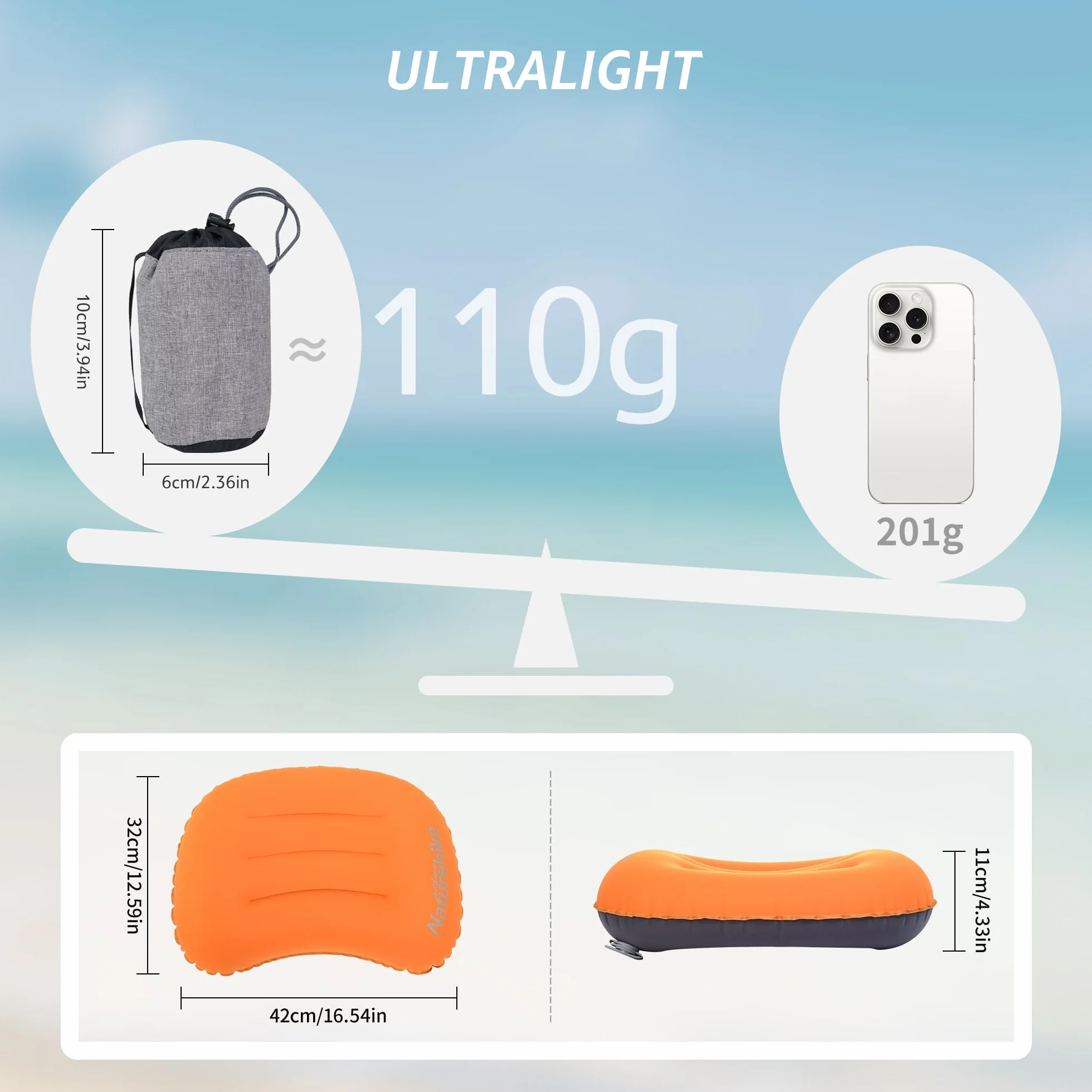 Naturehike Ultralekka poduszka podróżna z TPU w kształcie litery U, nadmuchiwana poduszka podróżna, na kemping, przenośna, z optymalnym wsparciem, idealna w podróży i do spania w podróży
