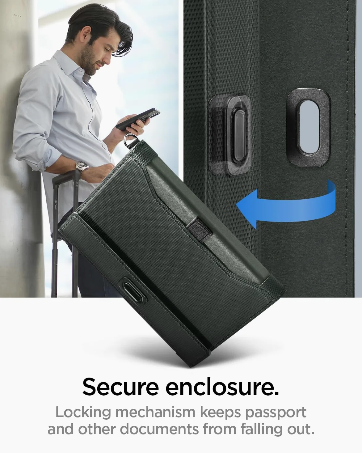 Spigen Etui na paszport z blokadą RFID i pinem na kartę SIM, etui na paszport ze sztucznej skóry - zieleń wojskowa
