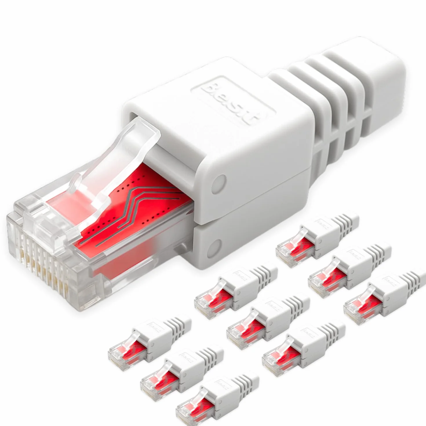 Germany B.e.s.t 10 x wtyczka sieciowa RJ45 CAT6 bez użycia narzędzi - beznarzędziowa wtyczka LAN UTP do CAT5, CAT6, CAT7 - nadaje się do kabli instalacyjnych i krosowych