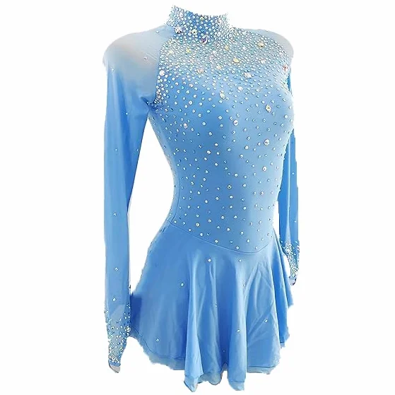 Profesjonalna odzież do zawodów łyżwiarskich Sukienka do jazdy figurowej dla dziewczynki Strój do gimnastyki artystycznej Spódnica Crystal Roller Ręcznie robiona Gradient
