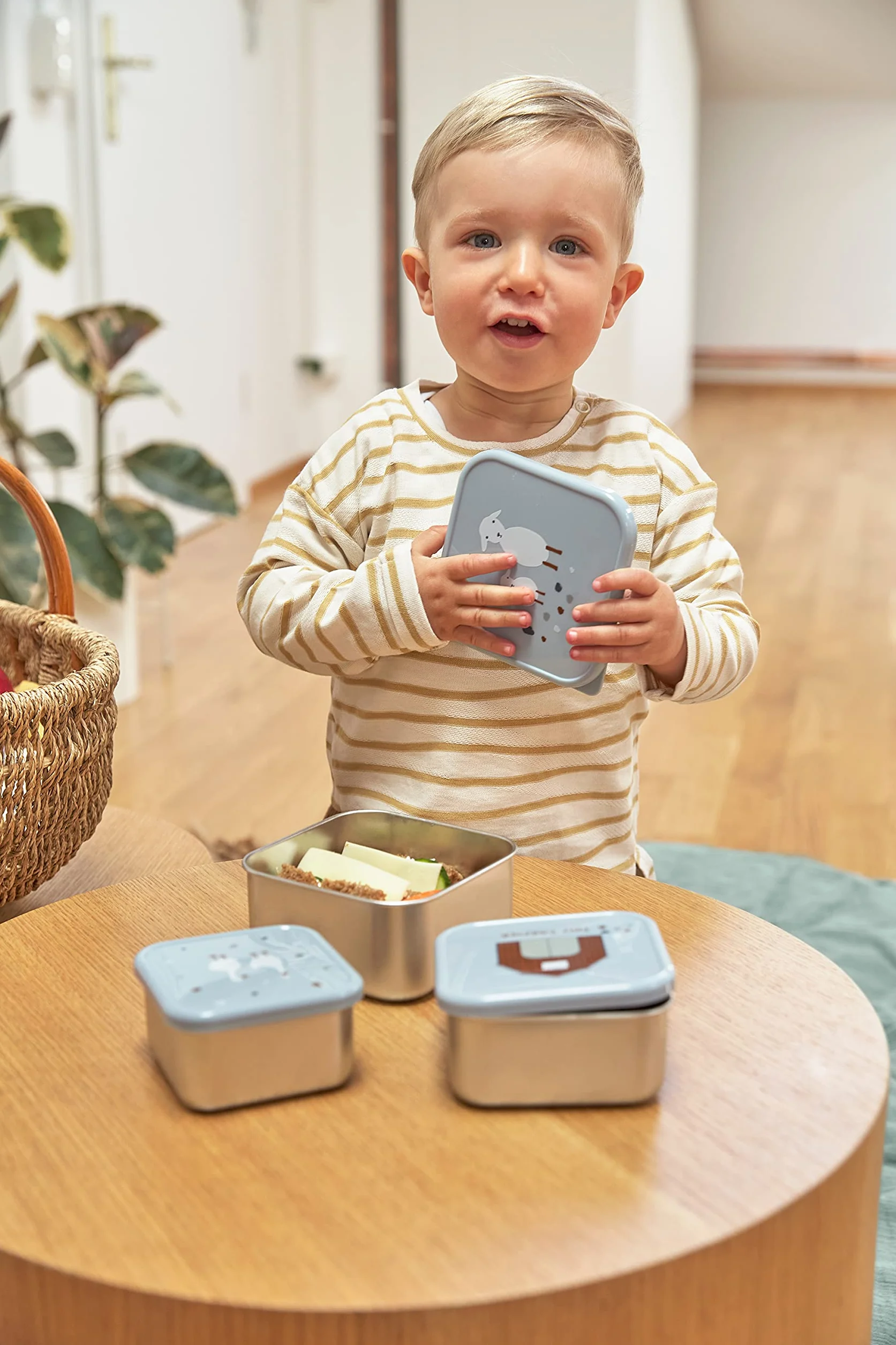 LÄSSIG Pudełko na przekąski zestaw 3 szt. stal szlachetna 3 sztuki Tiny Farmer Blue