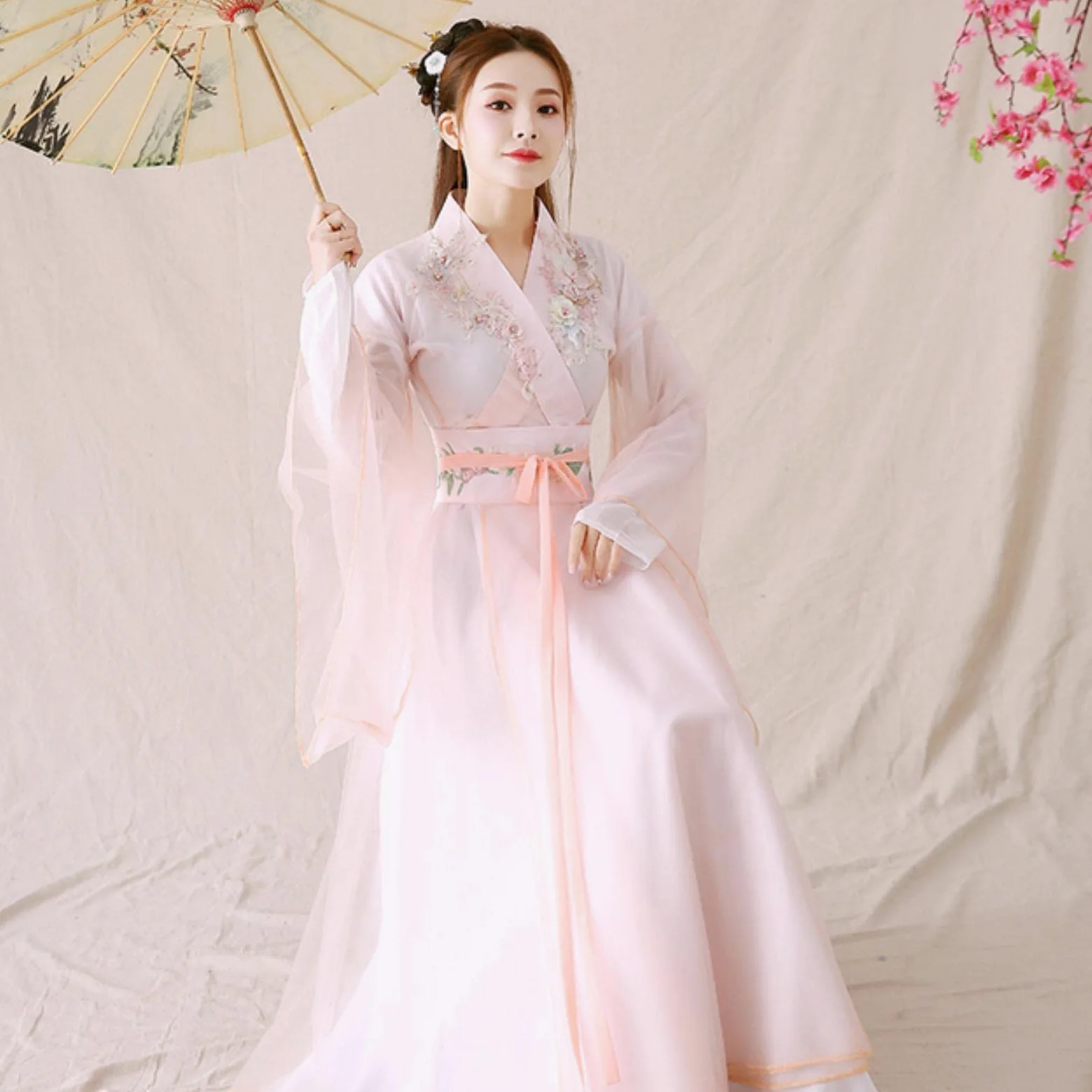 ApuaVireo&Co Chiński tradycyjny strój do tańca Hanfu Kostium księżniczki Han(Pink,M)