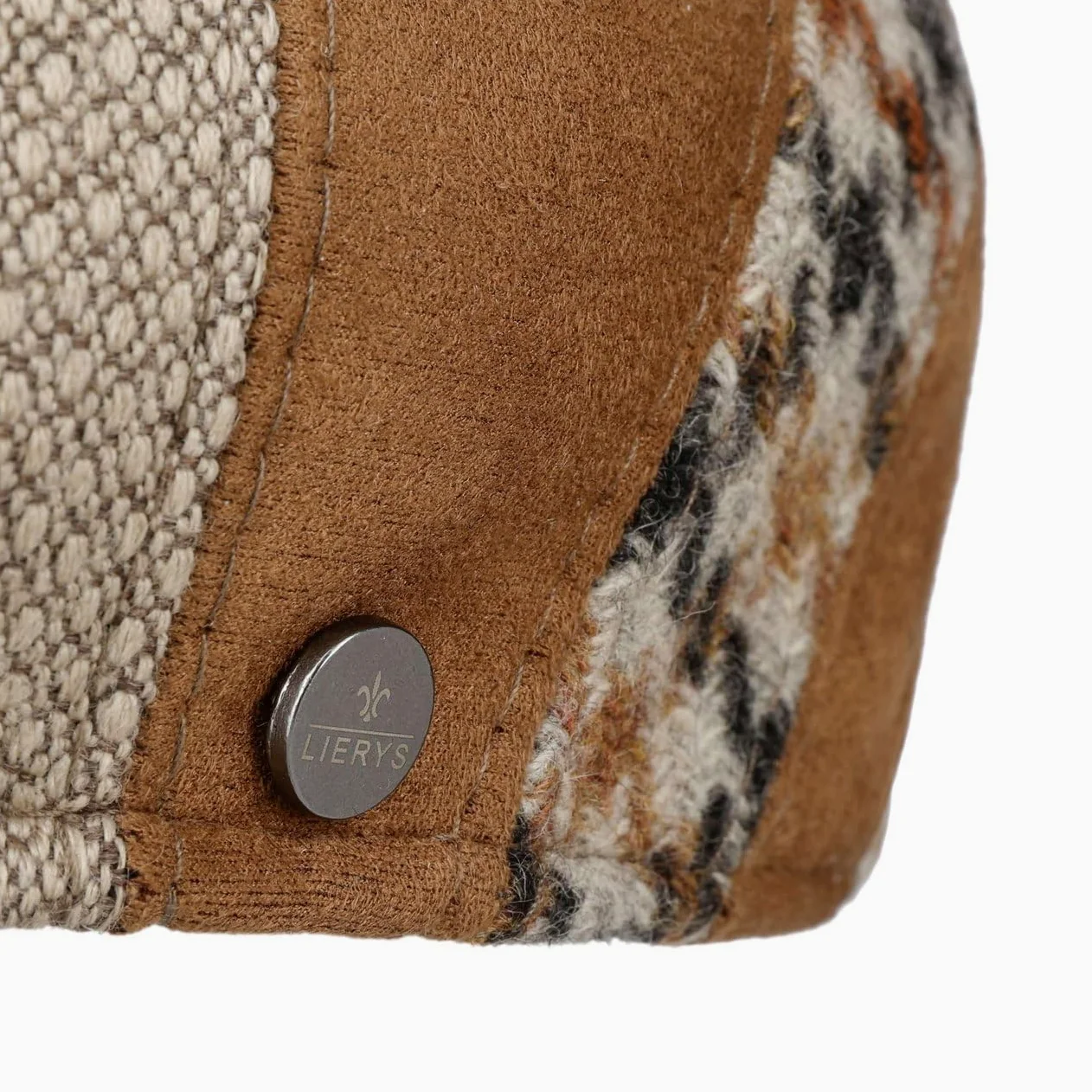 LIERYS Burnham Patchwork płaska czapka z daszkiem męska – wyprodukowana we Włoszech z daszkiem, na jesień, zimę, jesień, zimę, rozmiar S (54-55 cm), beżowo-brązowa