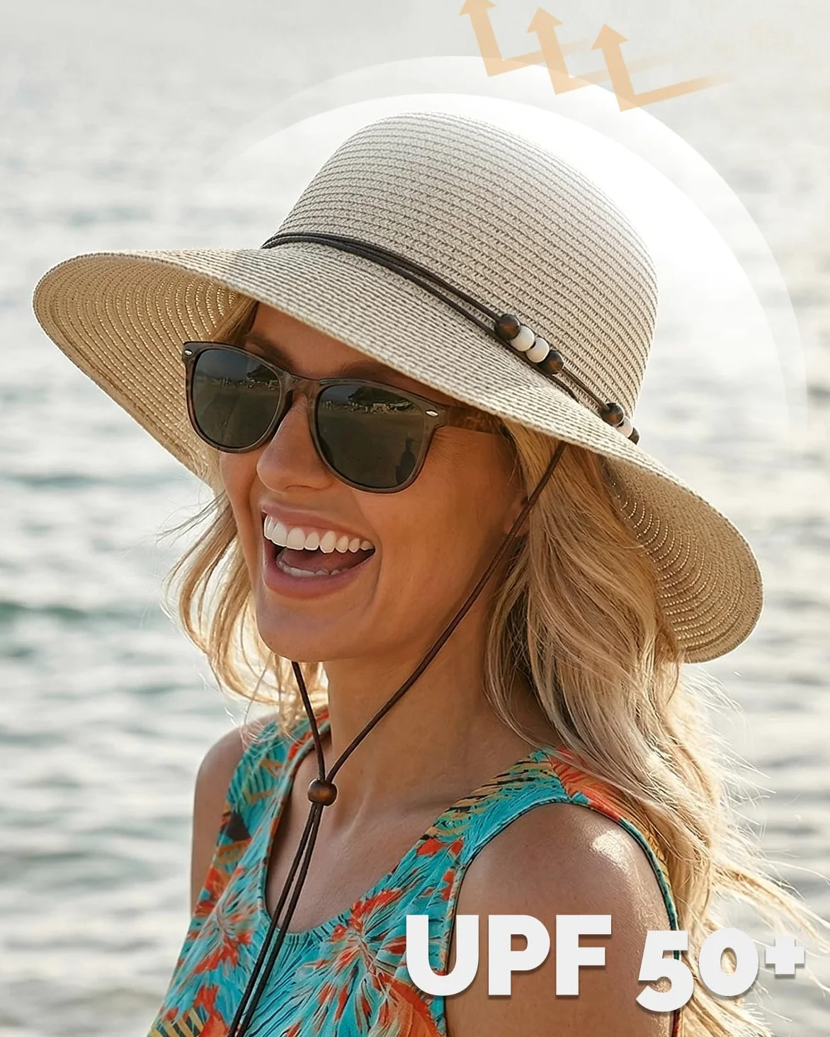 Creekstone Damska słomkowa czapka przeciwsłoneczna, ochrona przed promieniowaniem UV UPF 50+, lekka słomkowa czapka typu bucket hat, letnia podróż