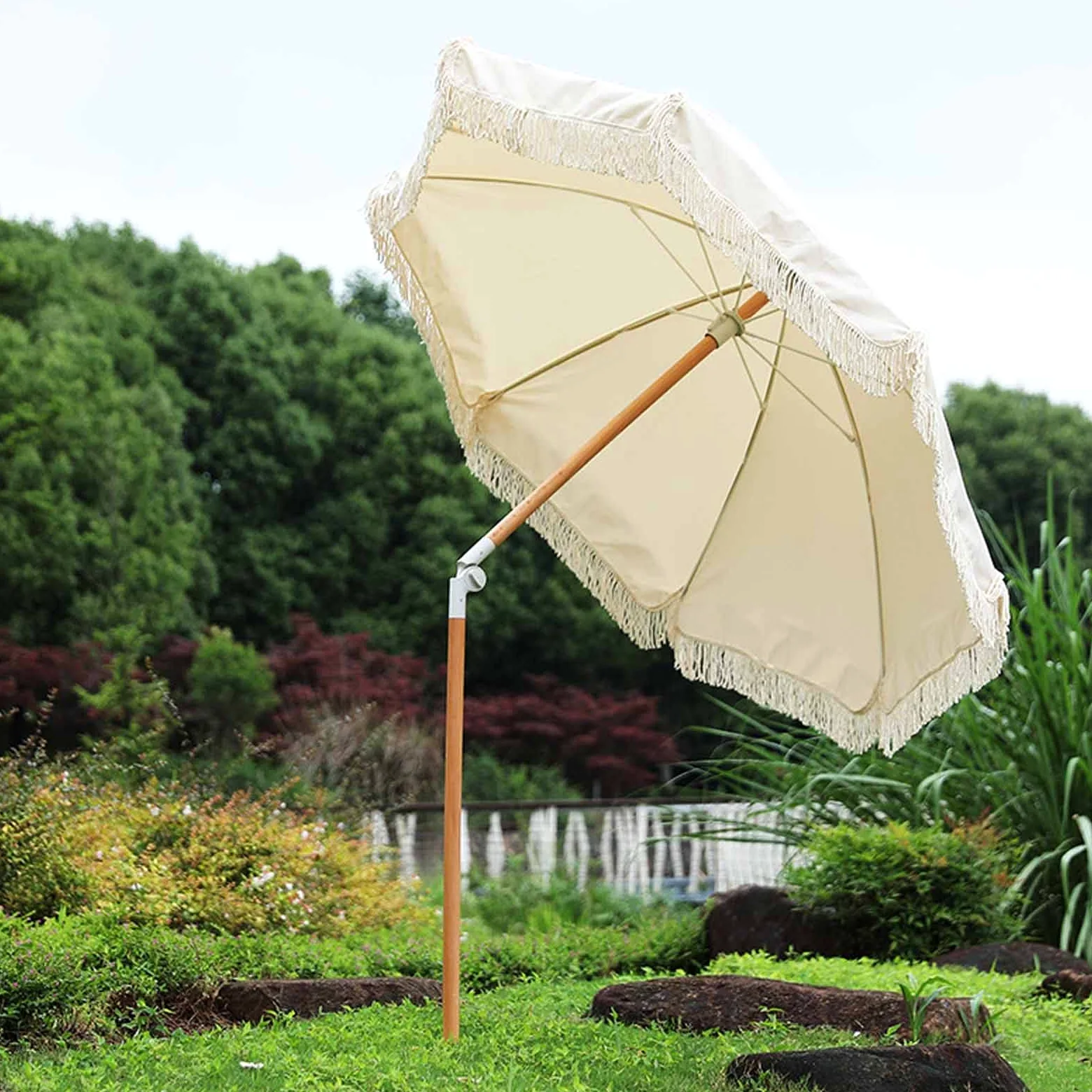 Parasol, Beżowy Frędzel, Parasol Ogrodowy, Parasol Kempingowy, Parasol Plażowy Z Frędzlami, Ochrona Przed Słońcem,Wit