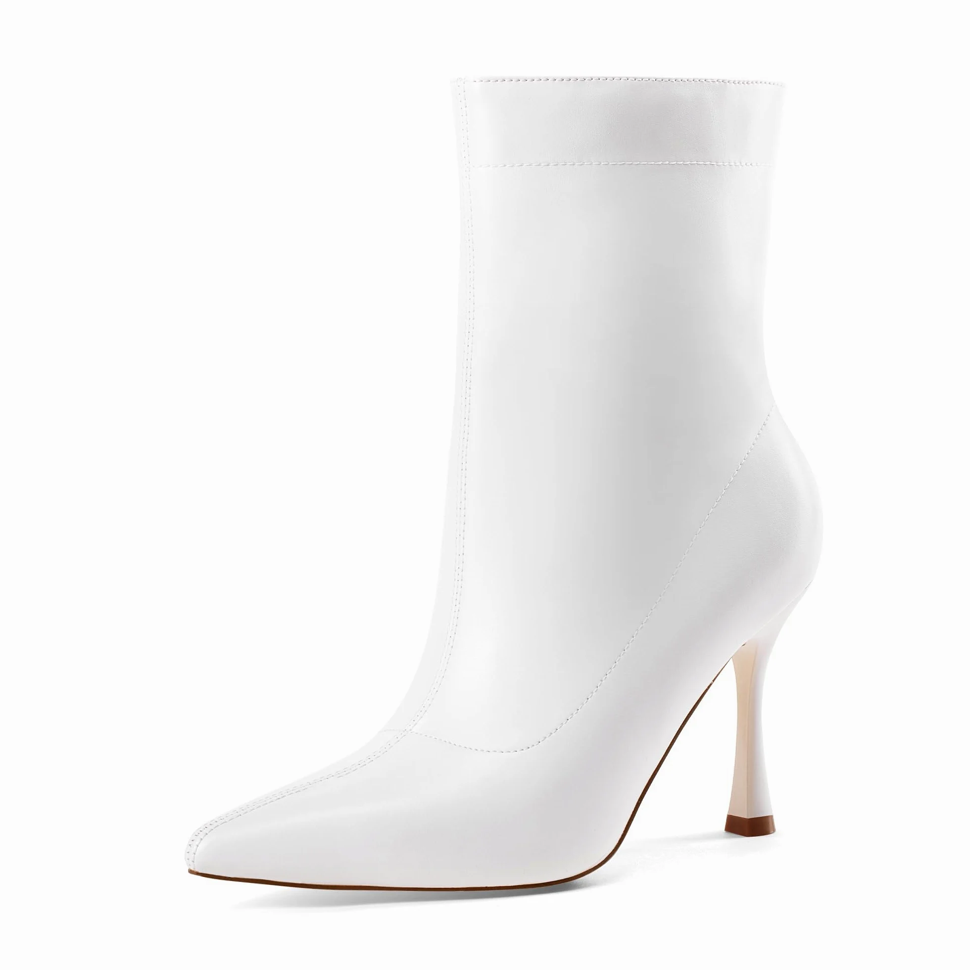 Damskie botki 9 cm szpiczasty nosek - średni obcas szpilki buty robocze dla kobiet modne krótkie buty czarne 8, biały, 40 EU