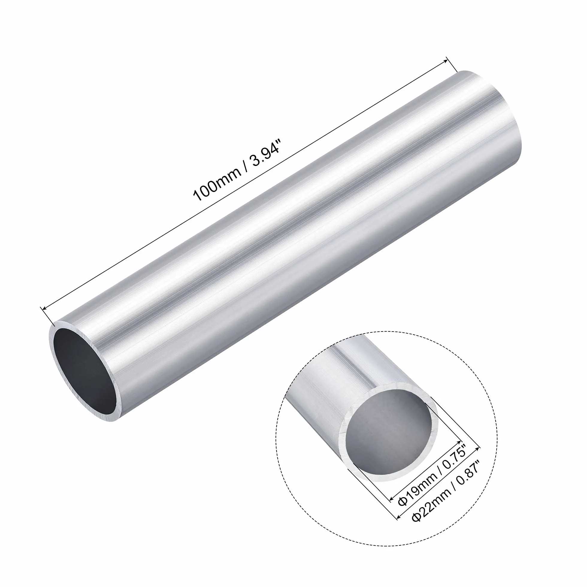 PATIKIL 22mm OD 19mm Wewnętrzna Dia 100mm Długość 6063 Aluminium Okrągły Rura, Bez Spawania Prosto Rury