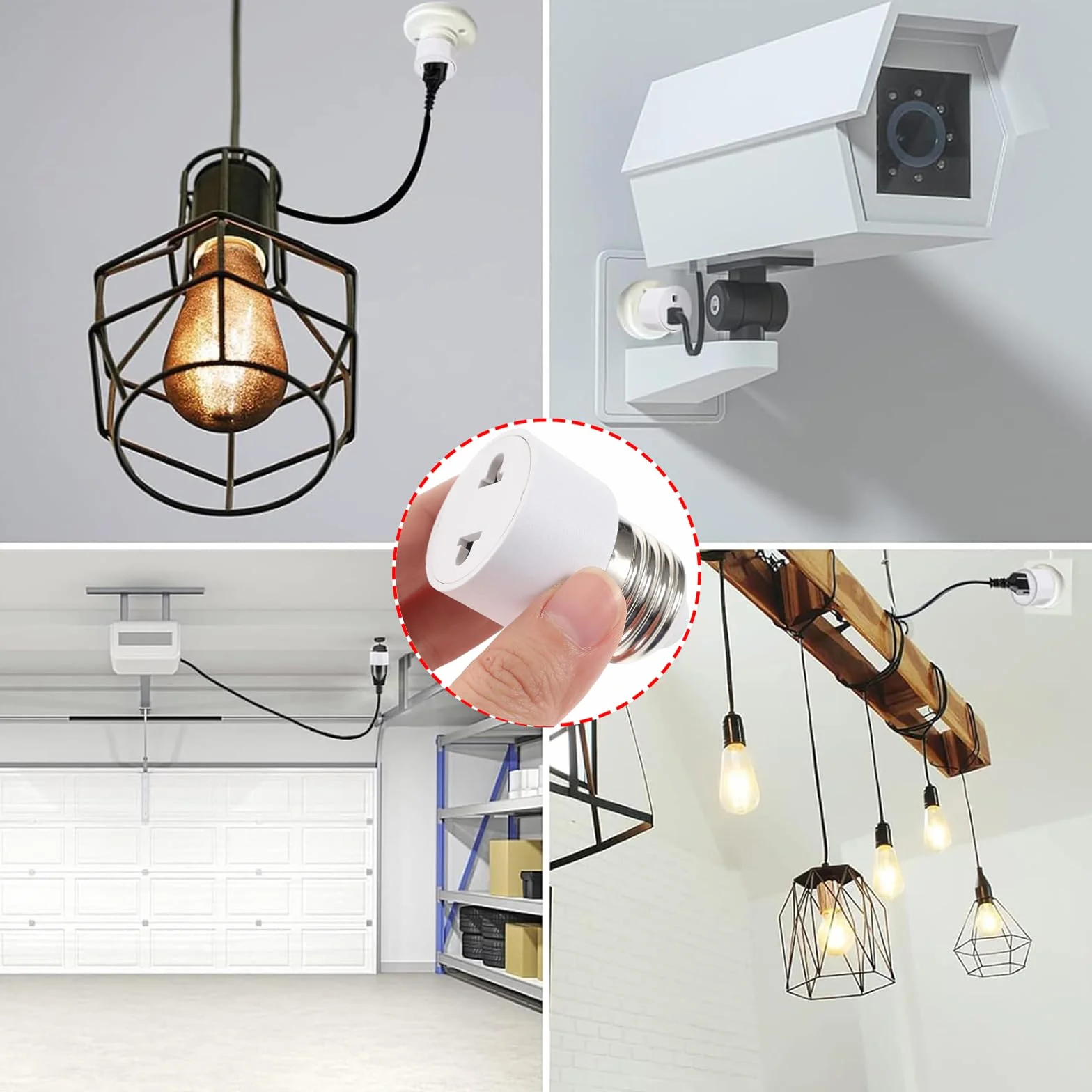 Oprawka do lampy E27, 2 sztuki, adaptery do gniazda żarówki, przykręcane, gwint E27, przedłużenie 5 cm, na balkon, werandę, garaż, kamerę, taras, dekoracyjne, 2-biegunowe, białe [klasa energetyczna A]
