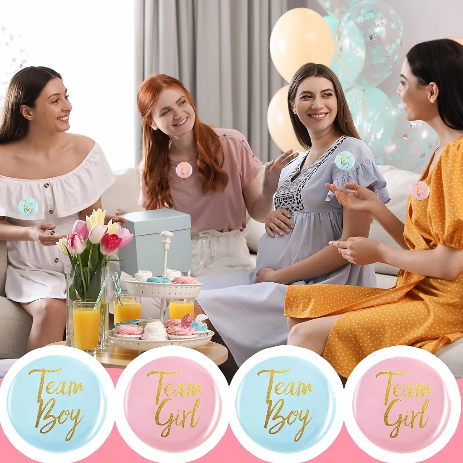 Geschlecht Offenbar Button,24 StückTeam Boy und Team Girl Pin Abzeichen, Rund Pinback Knopf Pins für Gender Reveal Party,Mit Sternen und Glitzer