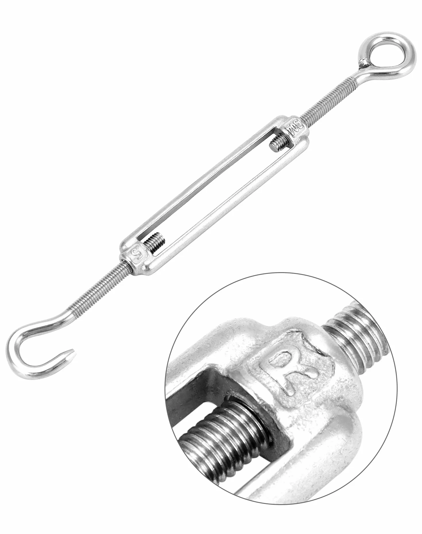 QWORK® 5 szt. Śruba rzymska M5 304 Stal nierdzewna, Regulowany hak i napinacz drutu oczkowego, Hak napinający