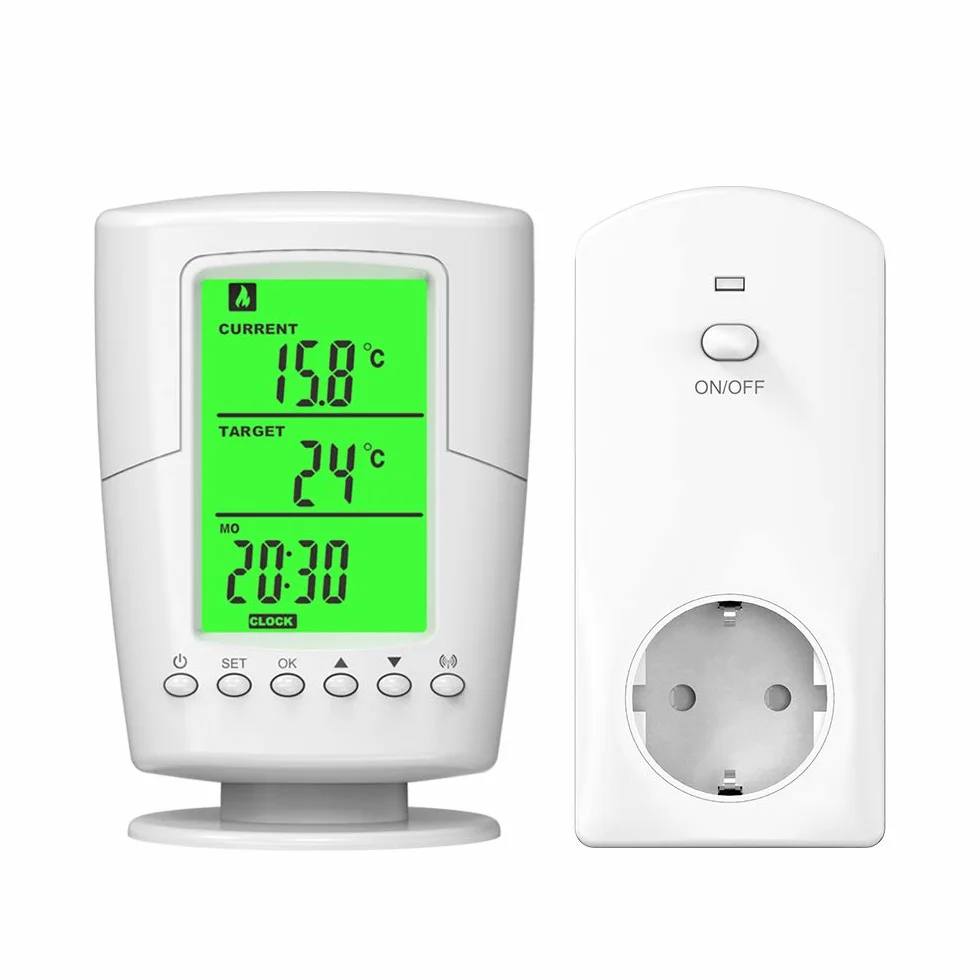 Gniazdo Termostatu, Regulator Temperatury LCD z Podświetlanym, Bezprzewodowym, Zdalnie Programowalnym Gniazdem Termostatu, 0-60℃ / 32‑140℉(Wtyczka EU 230V)
