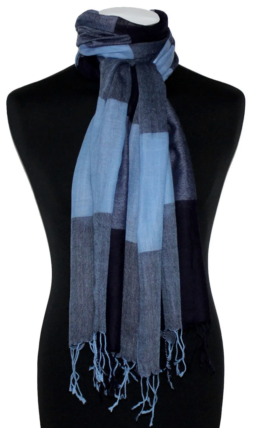 Lorenzo Cana Damski szal Pashmina szal 50% kaszmir 50% wełna etola chusta chusta do koperty Uni szal damski szalik damski niebieski odcienie 78468, Jasnoniebieski, granatowy, 70 x 200 cm