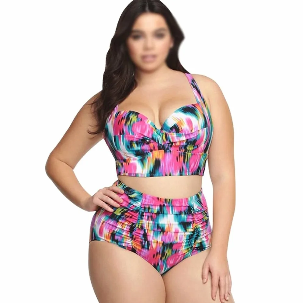 Drukuj Duże stroje kąpielowe Damskie bikini Plus Size Stroje kąpielowe Kostiumy plażowe Zestaw bikini Damski strój kąpielowy (kolor: A, rozmiar: kod L) (kod A 3XL)