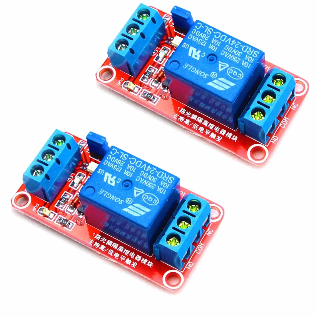Hailege 2 szt. DC 24 V 1-kanałowy moduł przekaźnika z izolacją OPTO Support High or Low Level Trigger
