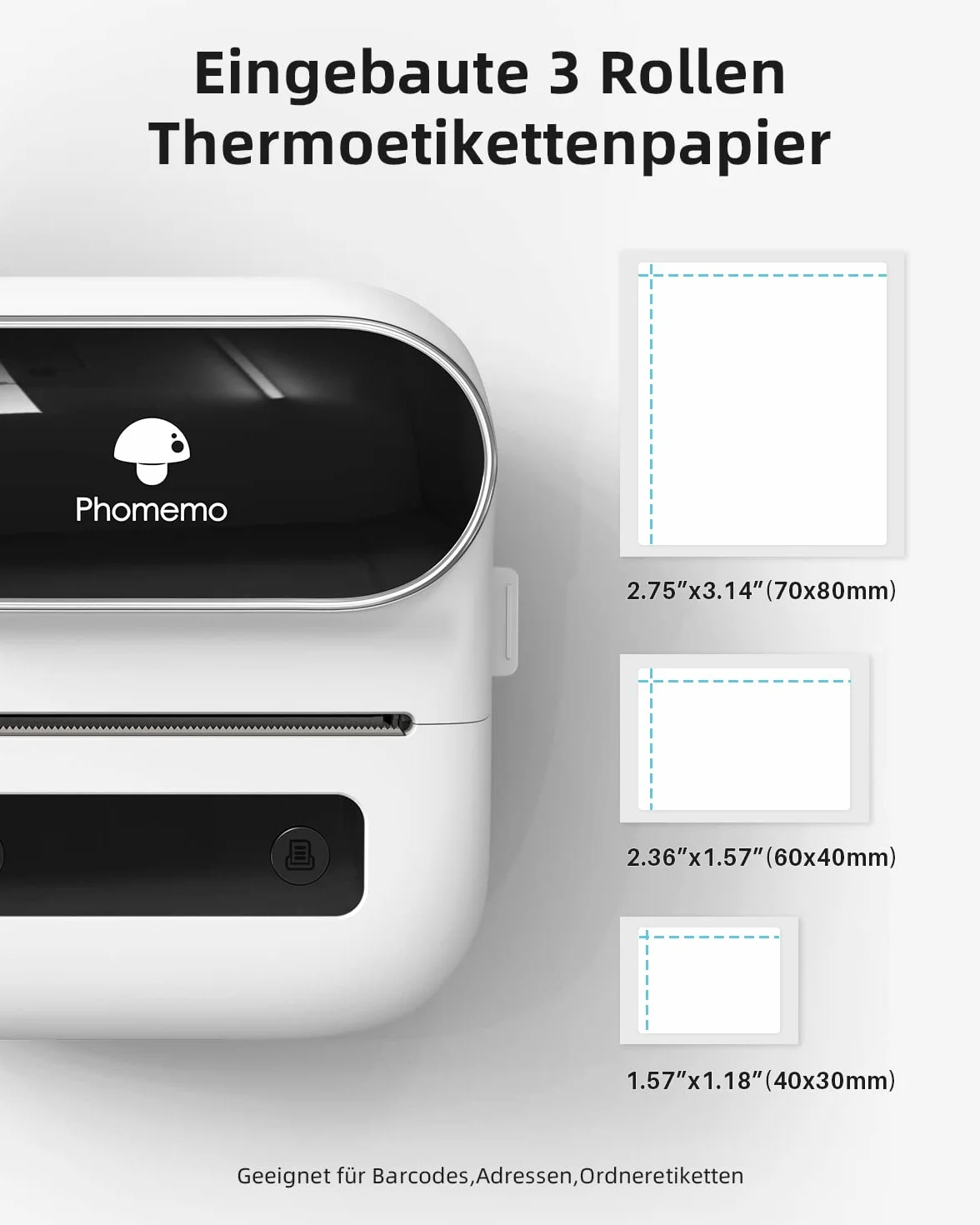 Phomemo M220 drukarka etykiet Bluetooth, przenośne urządzenie do etykietowania, drukarka etykiet do domu, biura i małych firm, obsługa telefonów i PC, z 3 rolkami etykiet