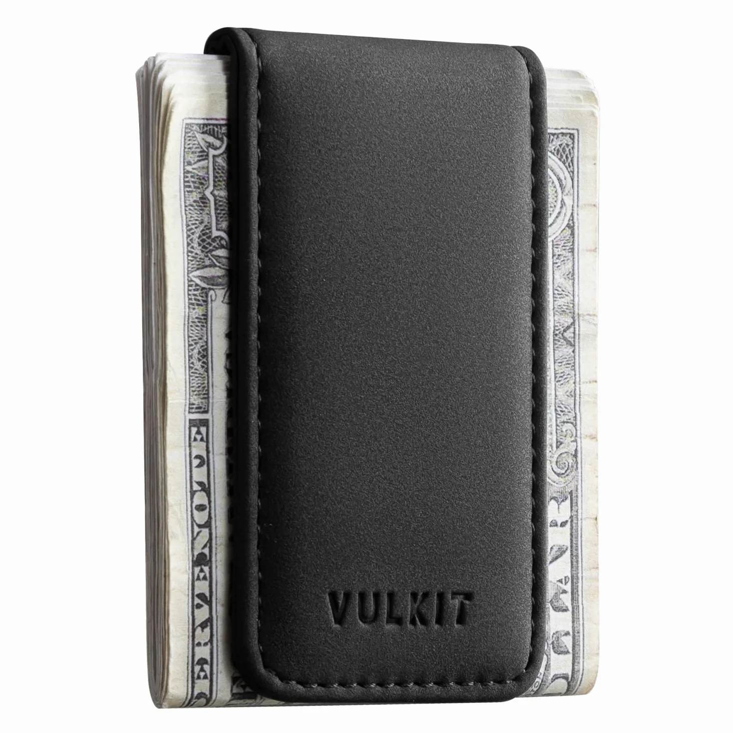 VULKIT Smukły magnetyczny klips na pieniądze skórzany uchwyt na karty kredytowe wizytówki biznesowe uchwyt na banknoty, mocny magnet mieści 15 x złożonych banknotów, Czarny, Jeden rozmiar