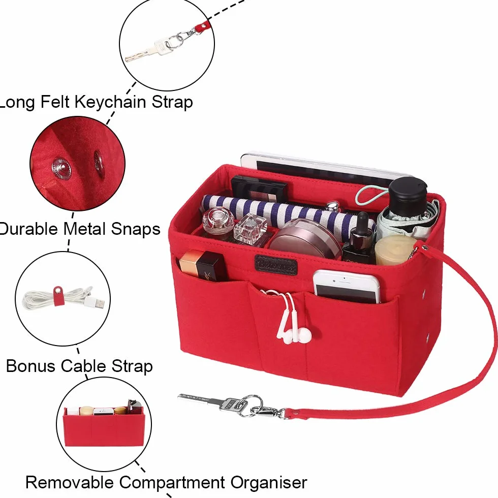 Organizer do torebki, dla kobiet, pasuje do torebki Speedy czy Neverfull, czerwony, l, piórnik