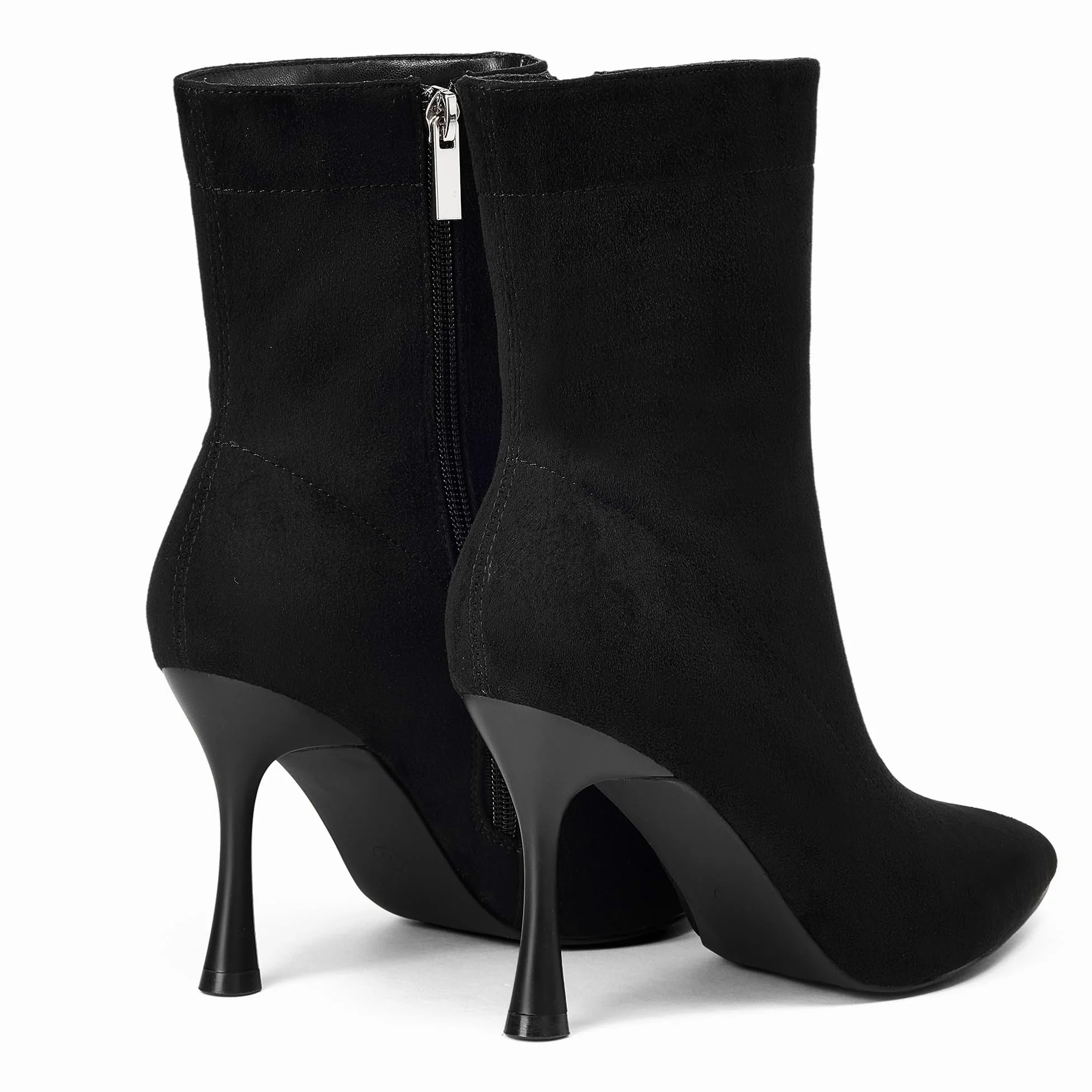 Damskie botki 9 cm szpiczasty nosek - średni obcas szpilki buty robocze dla kobiet modne krótkie buty czarne 8, Czarny zamsz, 39 EU