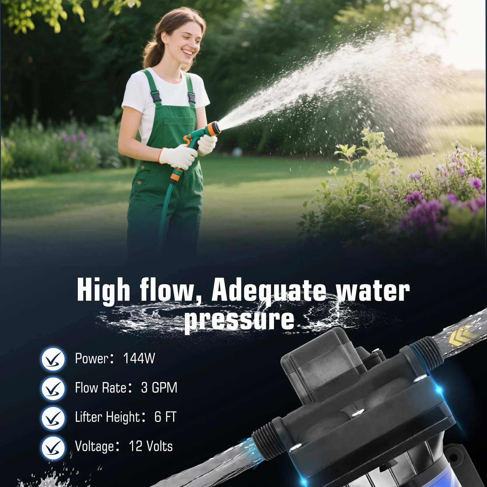 4008-101-a65 Pompa Wodna 12V, 3.0 GPM, 45 psi, Samozasysująca do 6 Stóp, Idealna do Kanalizacji Kamperów, Zamiennik 4008-101-A65, 4008-101-e65