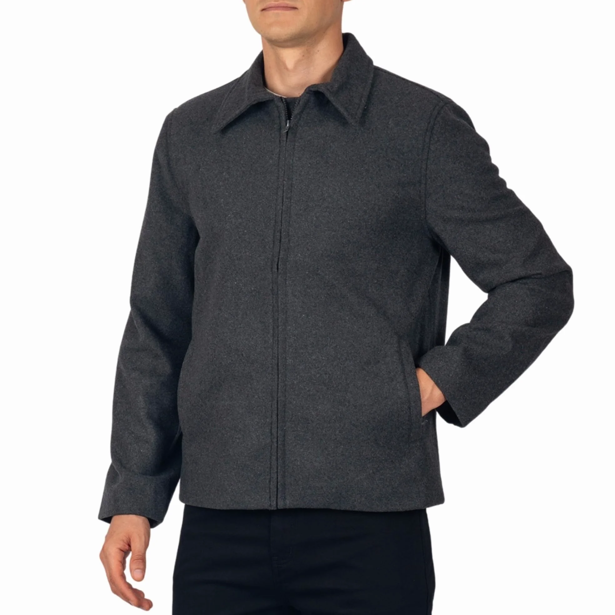 Alpine Swiss Grant męska kurtka wełniana – 71 cm James Dean Style Bomber z kieszeniami zapinanymi na zamek błyskawiczny