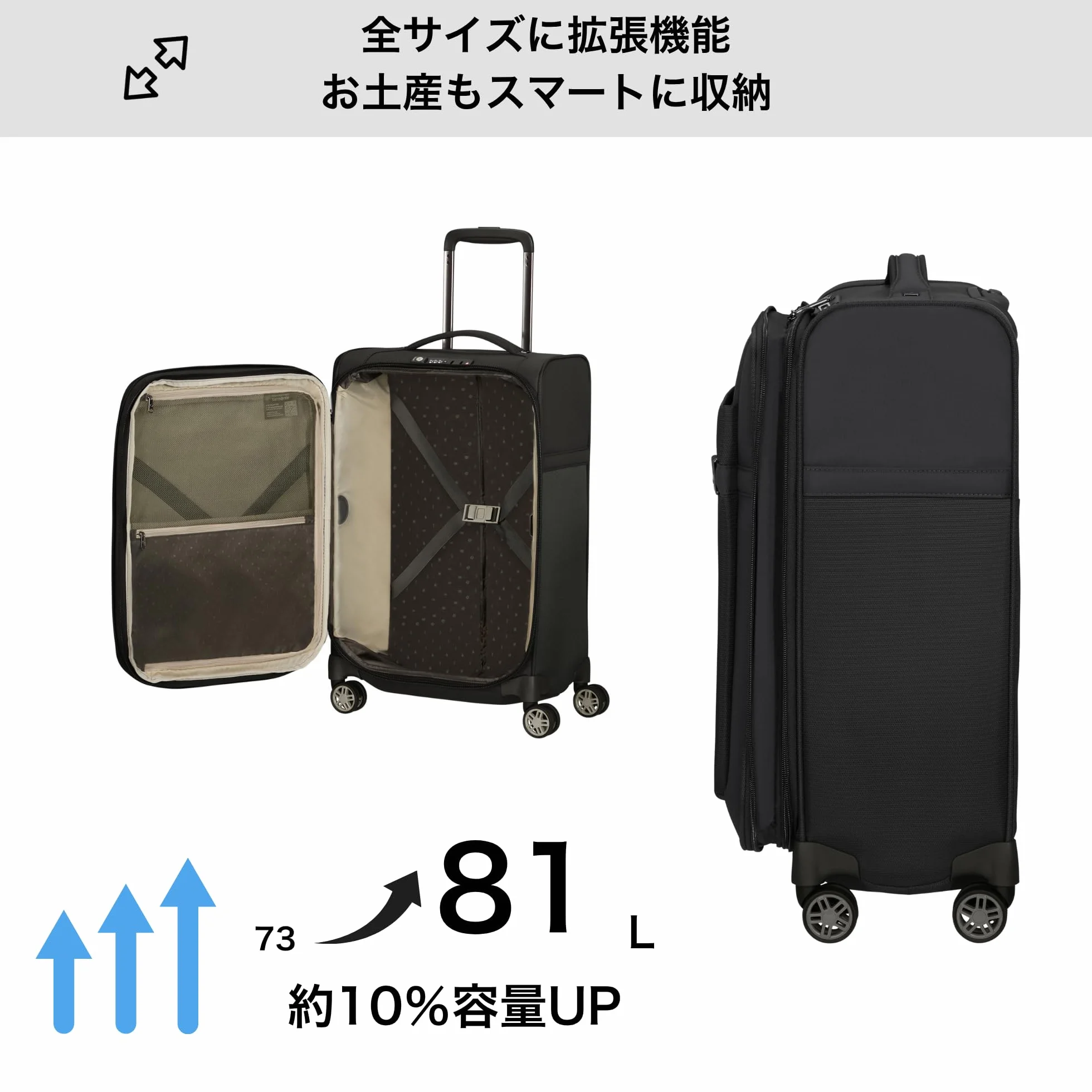 Samsonite Airea - Spinner M Expandable, walizka, 67 cm, 73,5/81,5 L, czarny (czarny)
