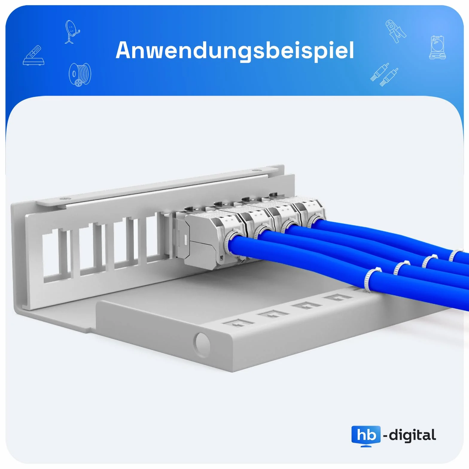 HB-DIGITAL Zestaw: 8-portowy panel krosowy obudowa do modułów Keystone + 8 x Cat.8 Keystone RJ45 gniazdo Jack do instalacji sieciowej kompatybilne z kablem instalacyjnym LAN Ethernet | jasnoszary