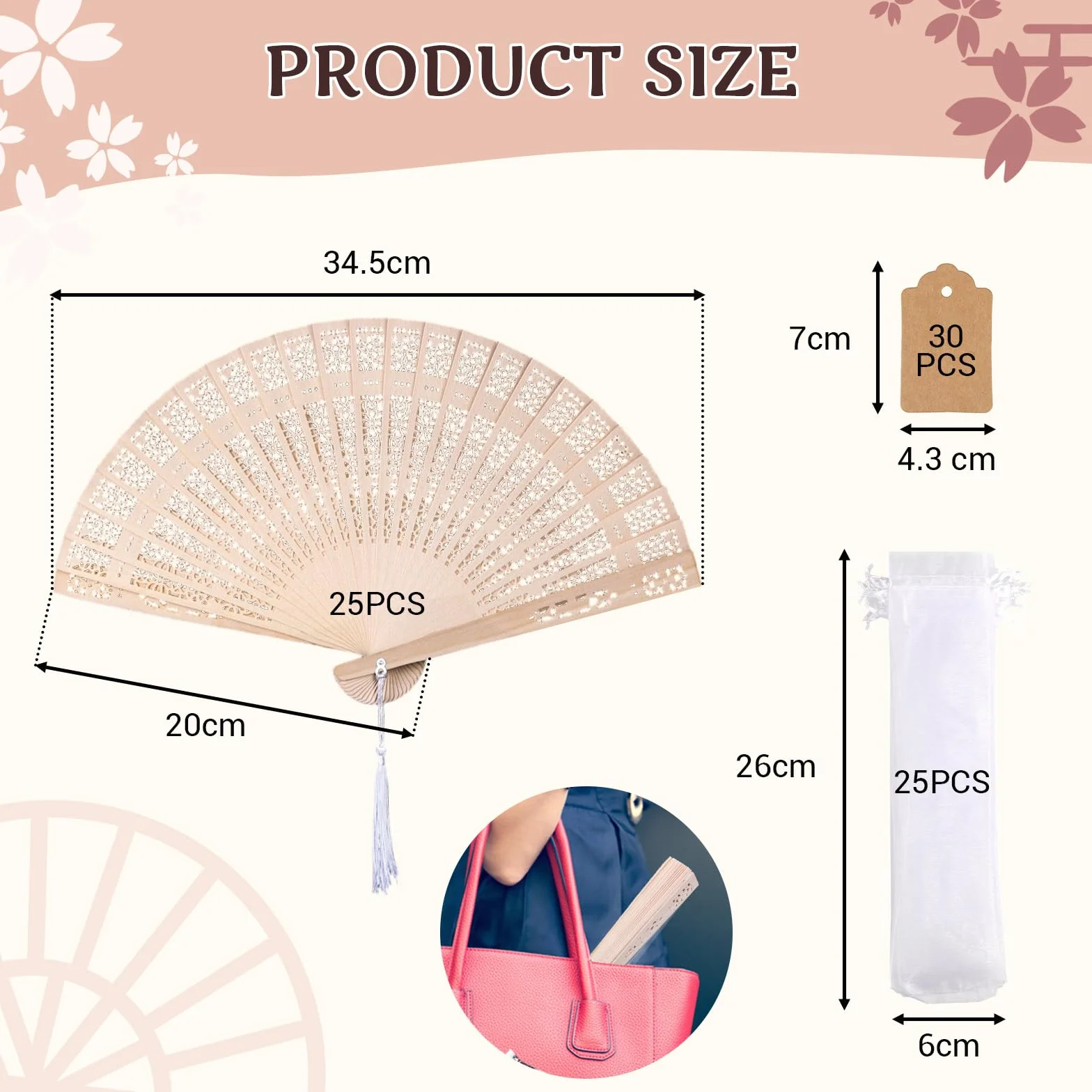 Bambusowy wachlarz składany hiszpański 25 szt. na ślub baby shower