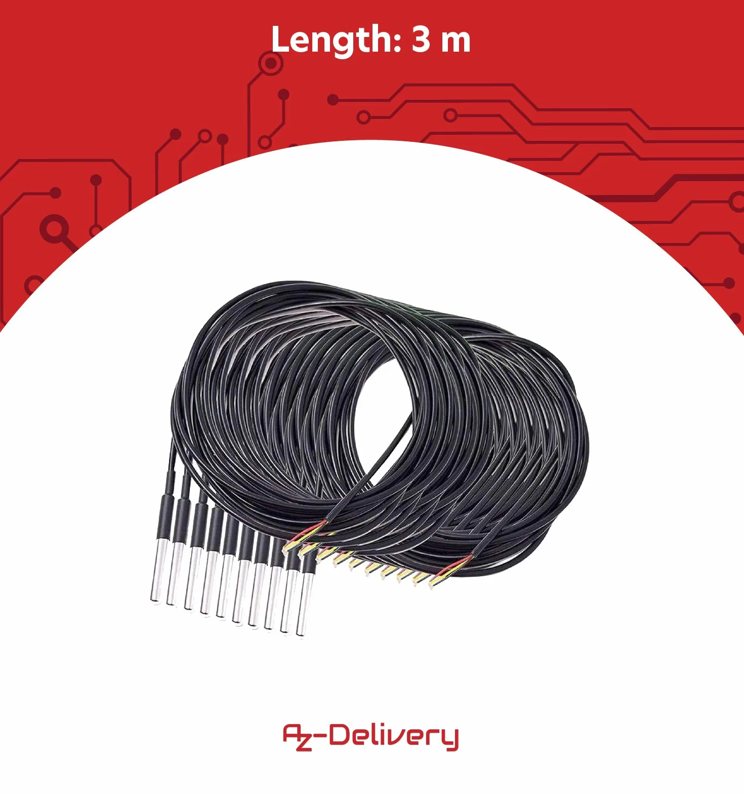 AZDelivery 2 x 3m kabel DS18B20 cyfrowy czujnik temperatury ze stali nierdzewnej sonda temperatury, wodoodporny kompatybilny z Arduino i Raspberry Pi w tym e-book!